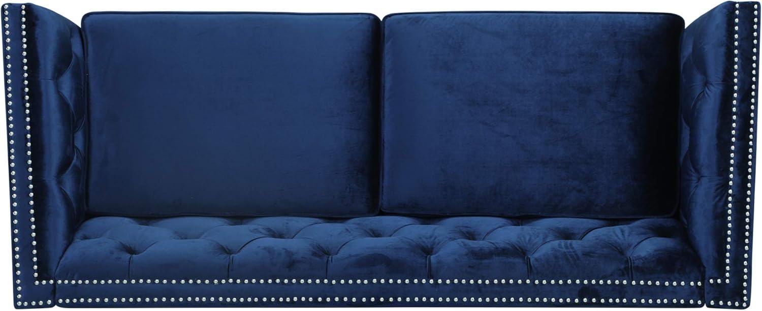 Midnight Blue Velvet Tufted 3-Seater Sofa with Nailhead Trim