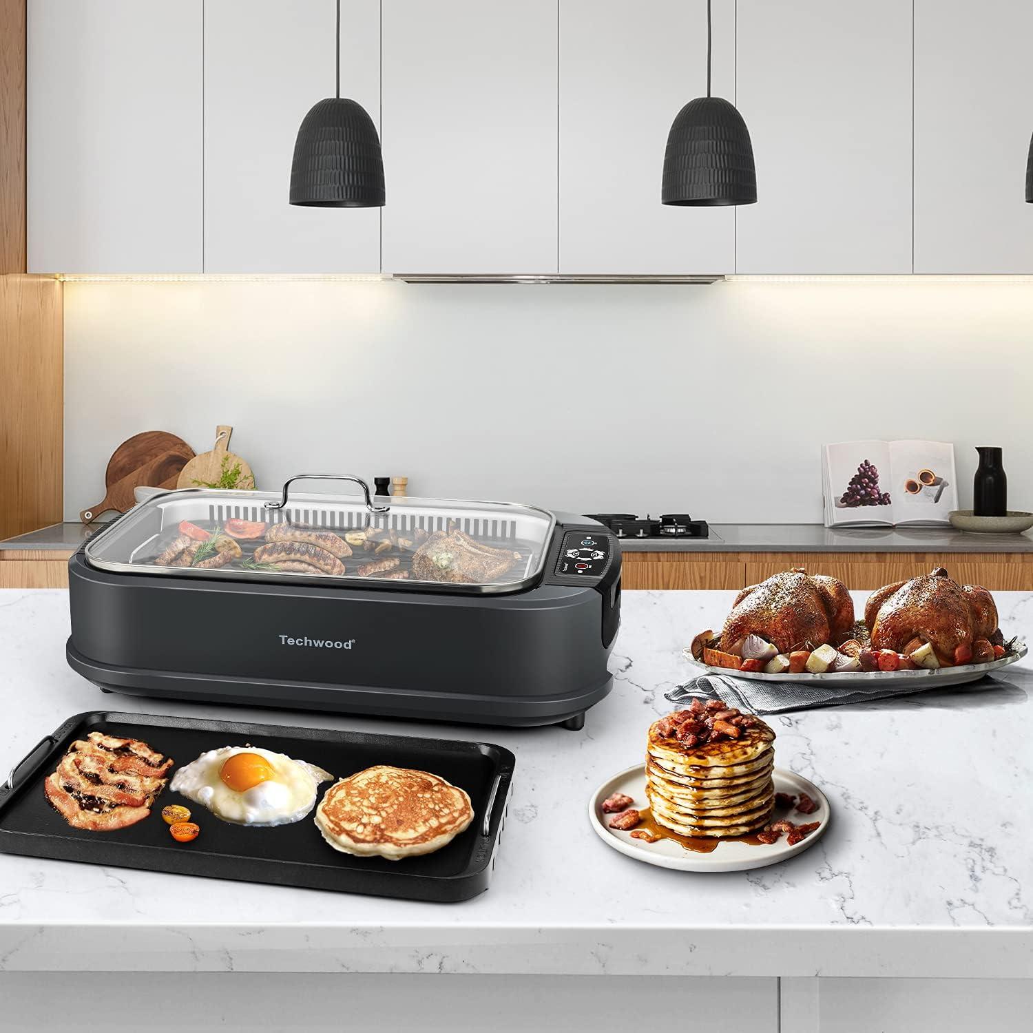Techwood 1500W Gray Electric Indoor Smokeless Grill with Temperature Control
