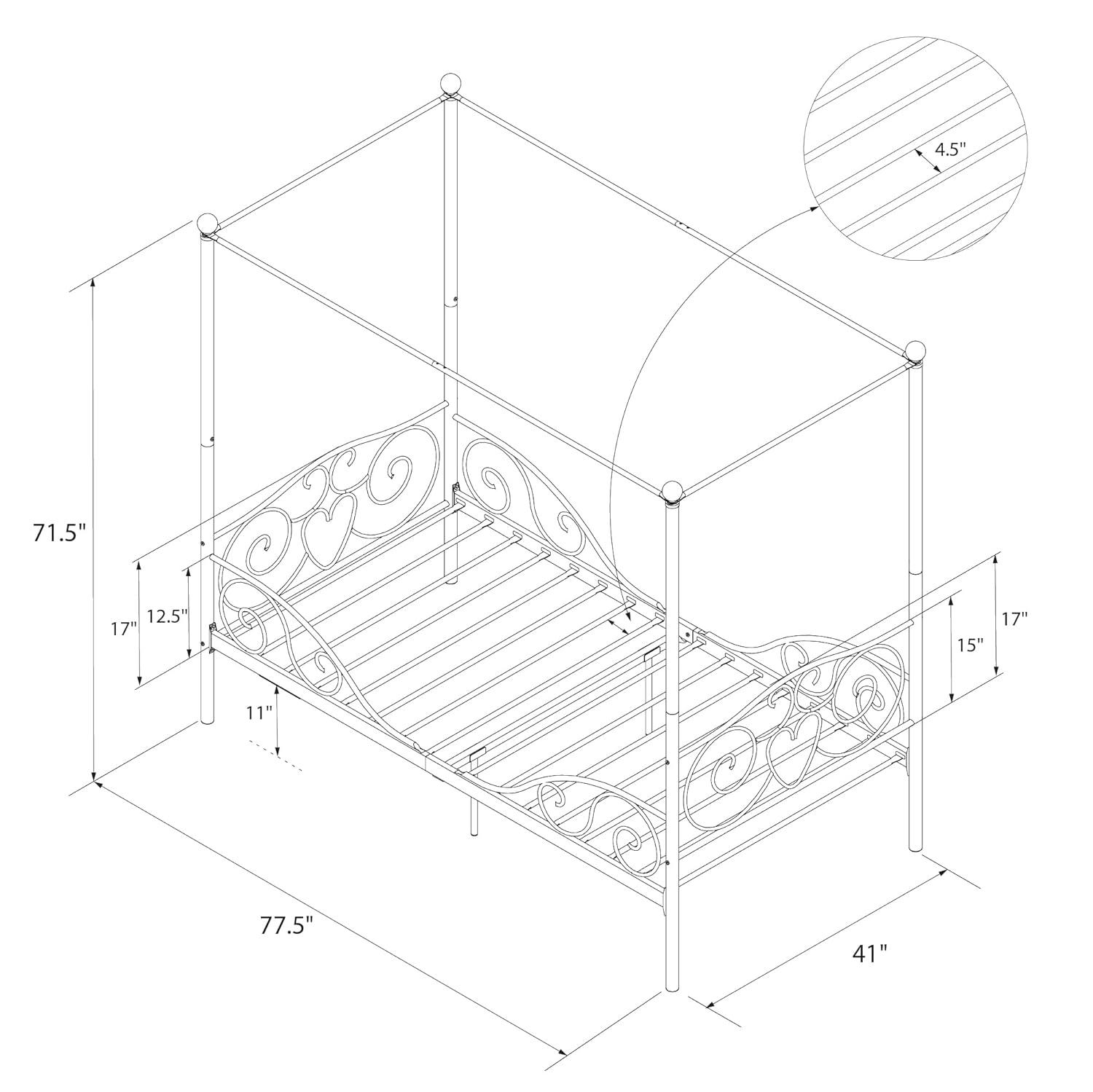 DHP 4020959 Sturdy Bed Frame, Twin, Pewter