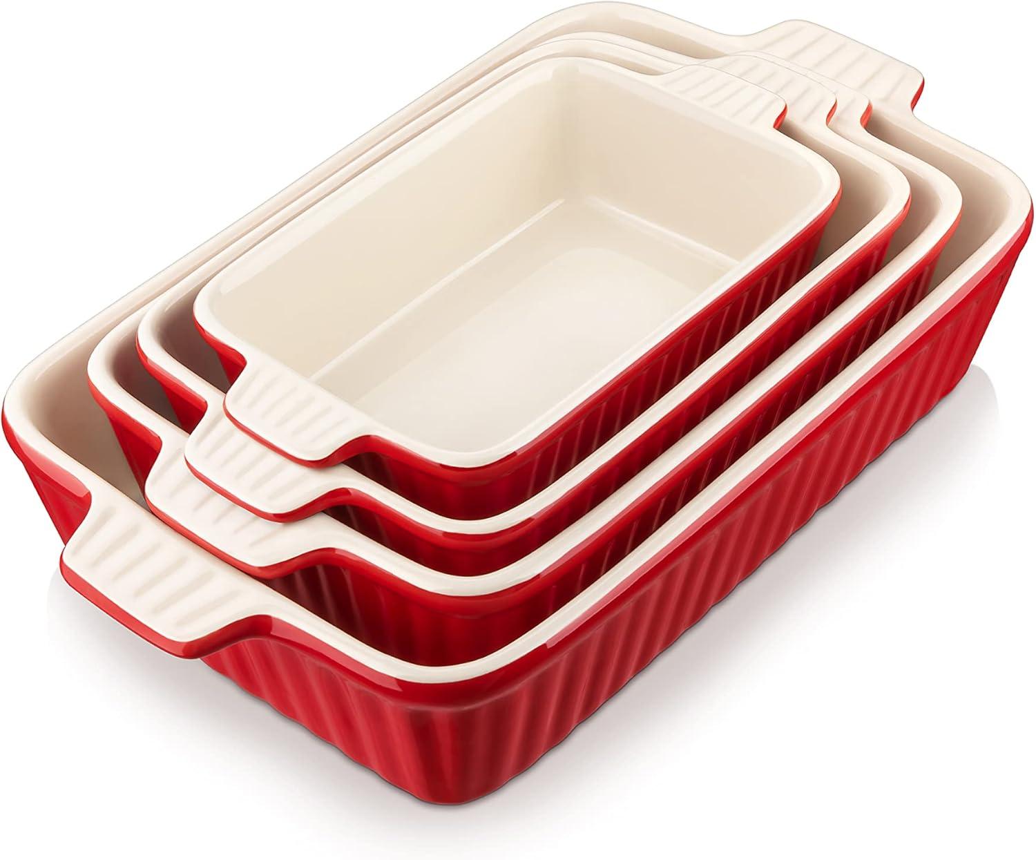 Red Porcelain Rectangular Baking Dish Set of 4