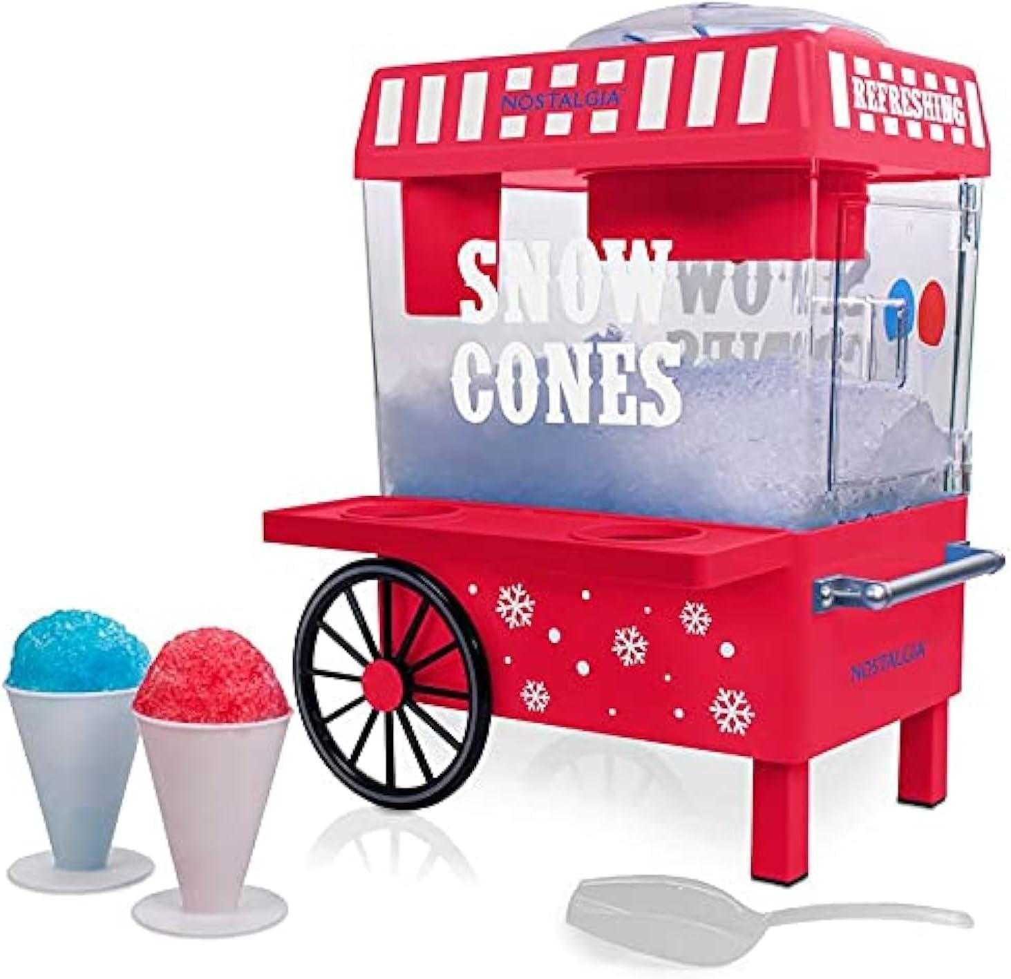 Nostalgia SCM525RD Vintage Countertop Snow Cone Maker Makes 20 ICY Treats Includes 2 Reusable Plastic Cups & Ice Scoop, Regular, Red