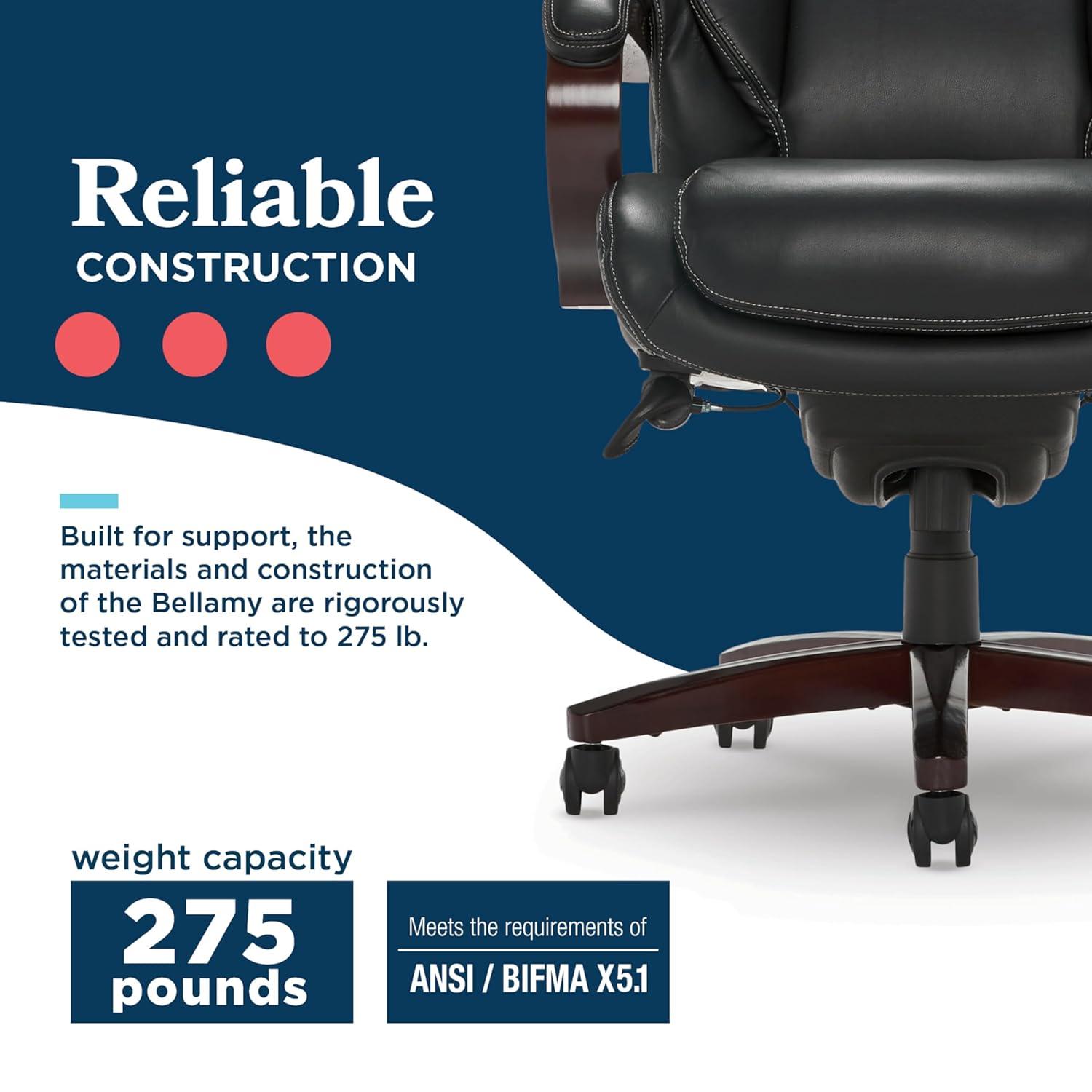 La-Z-Boy La-Z-Boy Bellamy Executive Office Chair with Memory Foam Cushions, Real Wood Arms and Swivel Base, Waterfall Seat Edge, Faux Bonded Leather