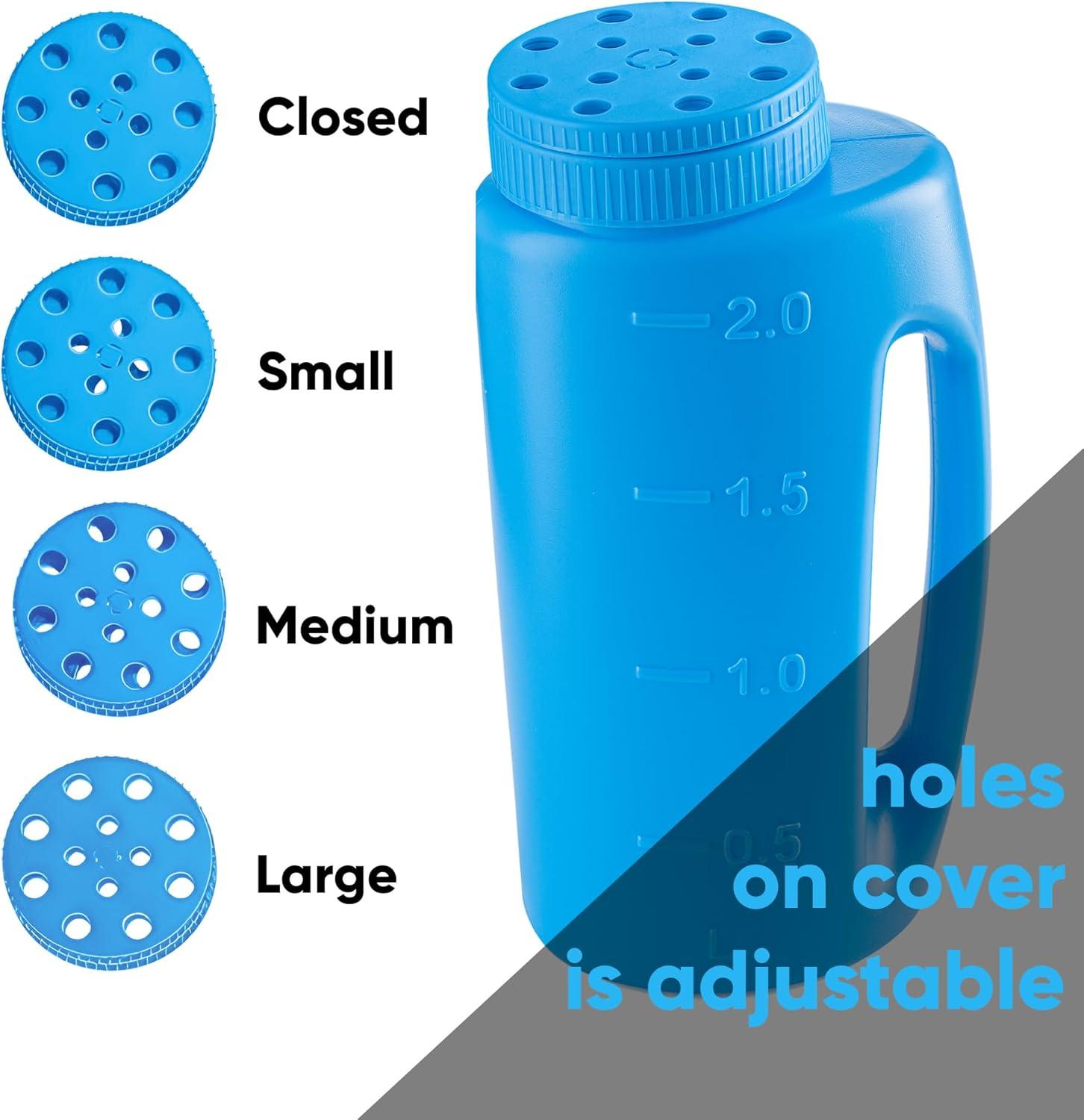 Ice Melt Salt Spreader Handheld Shaker for Lawn Seed, Salt, Ice Melt, Calcium, Deicer Shaker 2 Liter, Adjustable Hole Size, Handy for Fertilizer Lawn Seed Salt to Deice