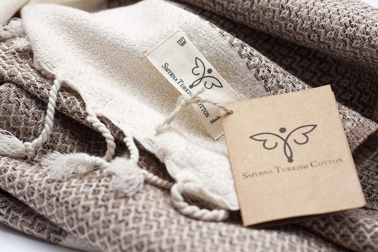 SMYRNA TURKISH COTTON Throw Blanket Vintage Series, 50x60 inch, Outdoor Blankets, Throws and Blankets for Couch, Sofa, Bed, Chair, Beach Picnic, Travel Boho Turkish Blanket Throw, Latte