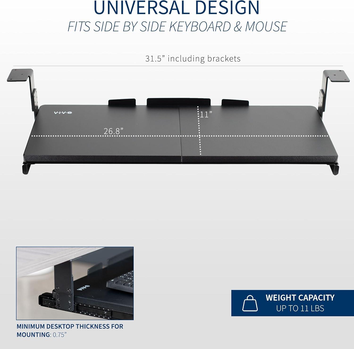 Black Adjustable Under Desk Keyboard Tray with Sliding Drawer