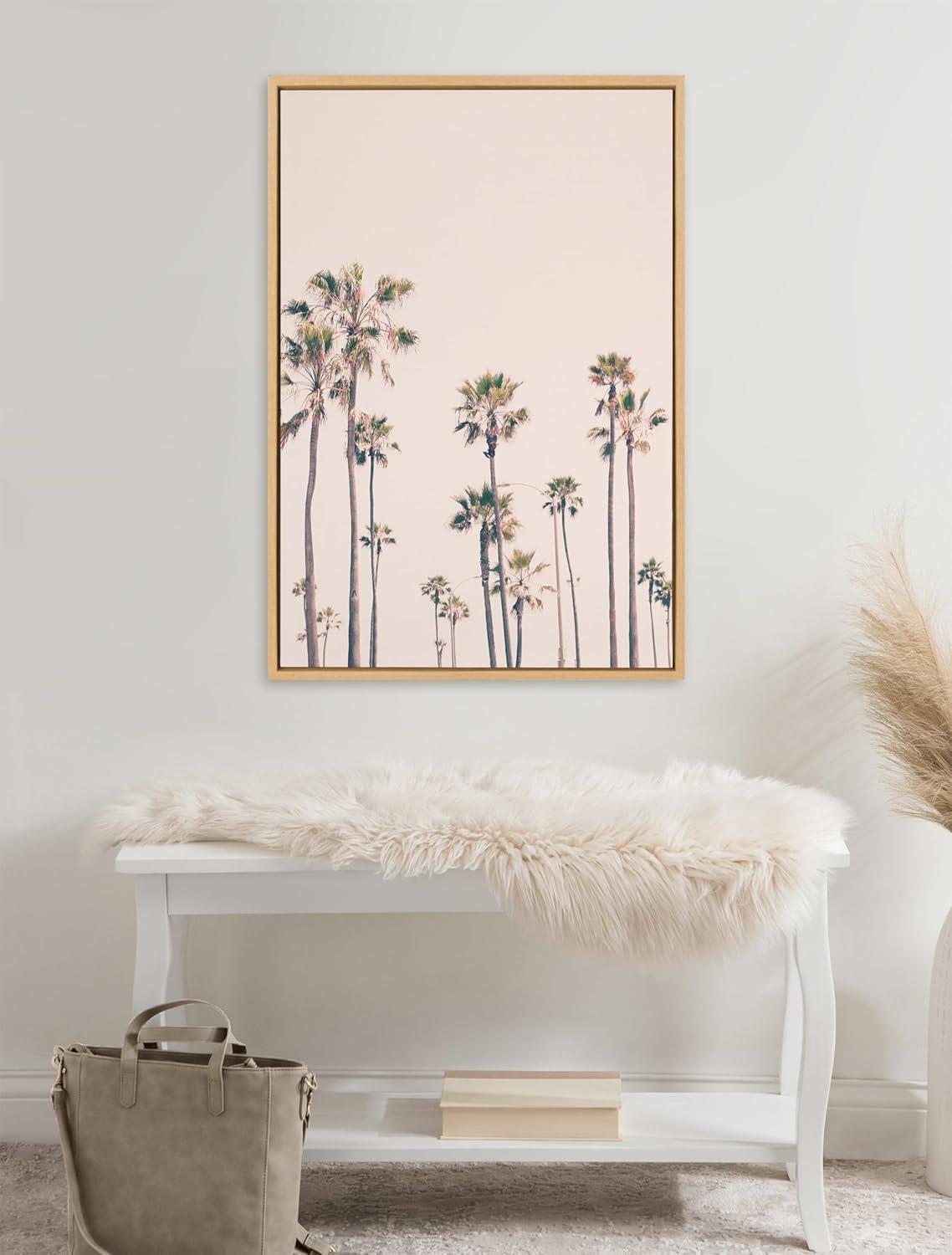 Kate & Laurel All Things Decor 23"x33" Sylvie Pink Palm Tree Paradise Framed Wall Art by Caroline Mint: Coastal Style, Modern Digital Art