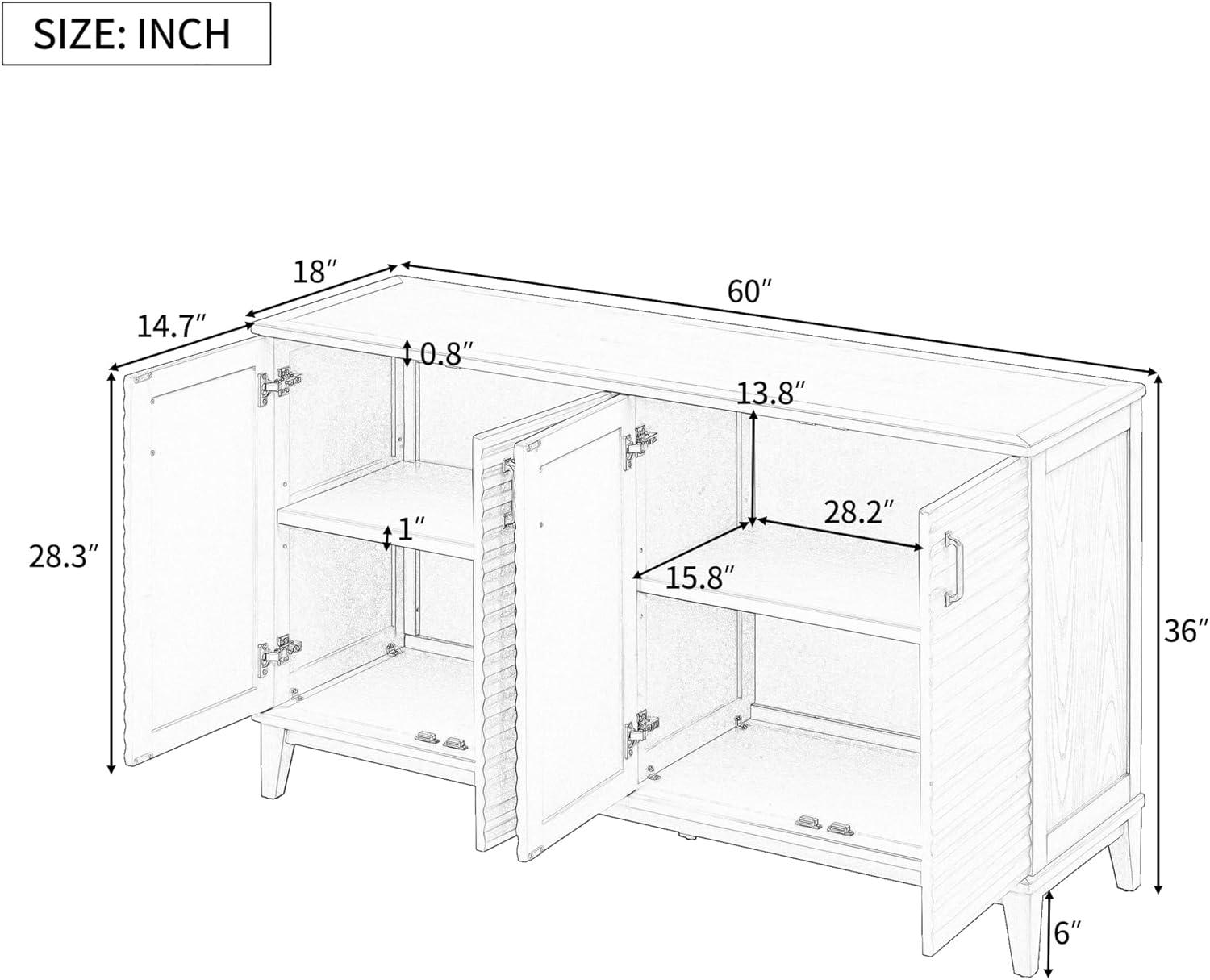 Espresso 60" Retro Sideboard Buffet Cabinet with Adjustable Shelves