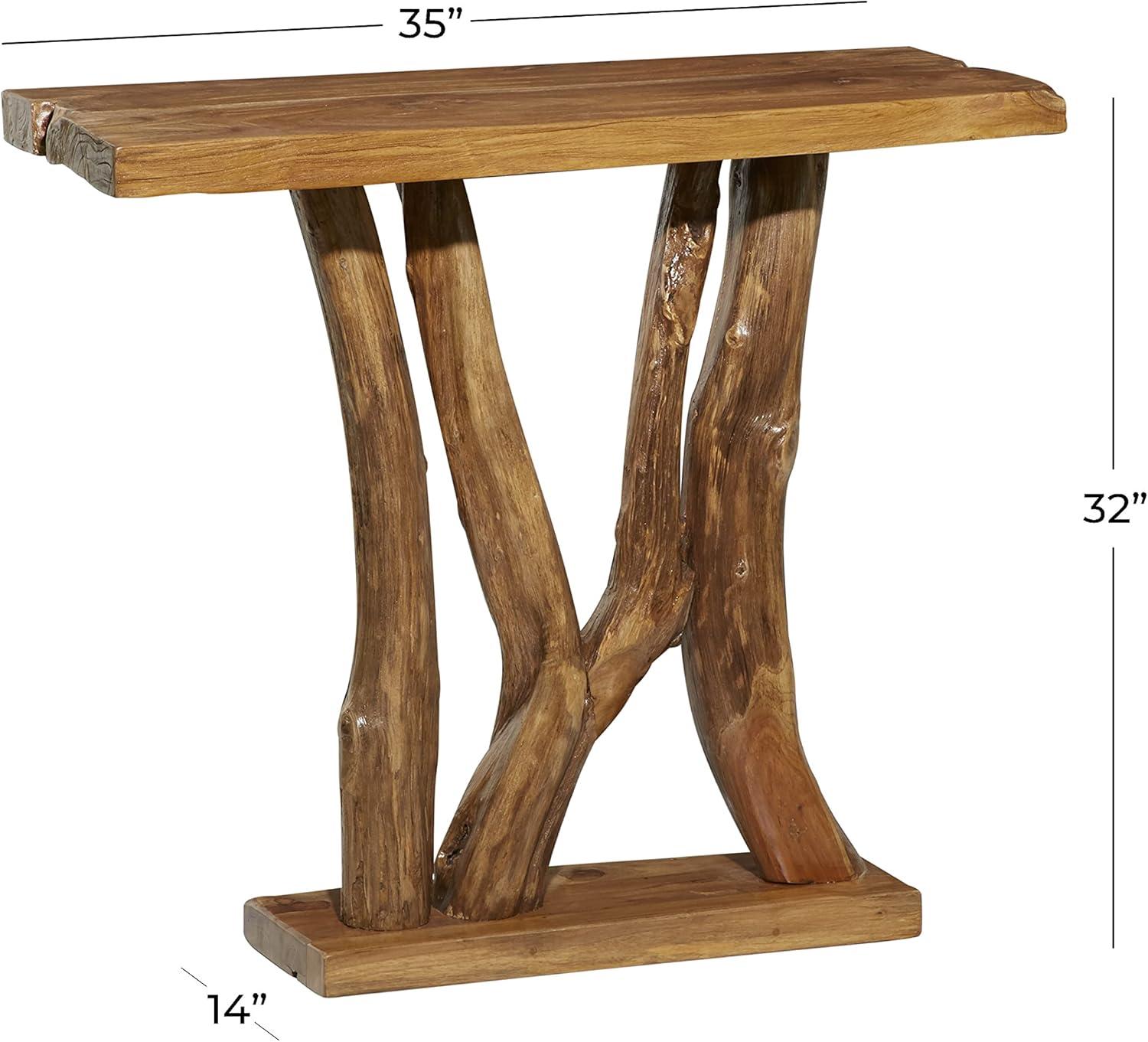 Contemporary Teak Wood Console Table Brown - Olivia & May: Sleek Entryway Furniture, Narrow Design, No Assembly Required