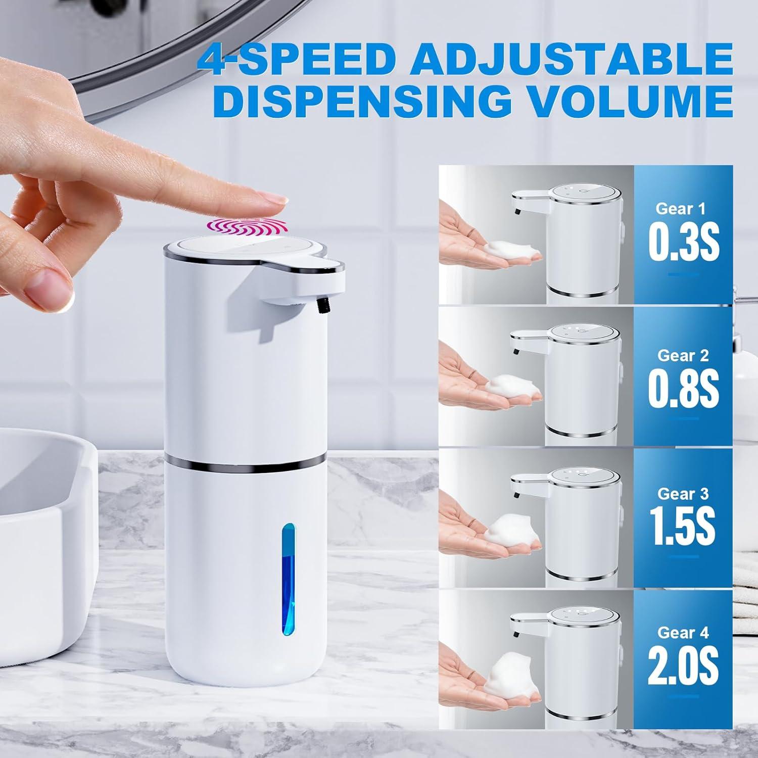 Automatic Liquid Soap Dispenser,380ml Wall Mount Touchless 4 Gear Adjustable Electric Liquid Soap Dispenser,USB Rechargeable with Sensor for Bathroom,Kitchen,Office