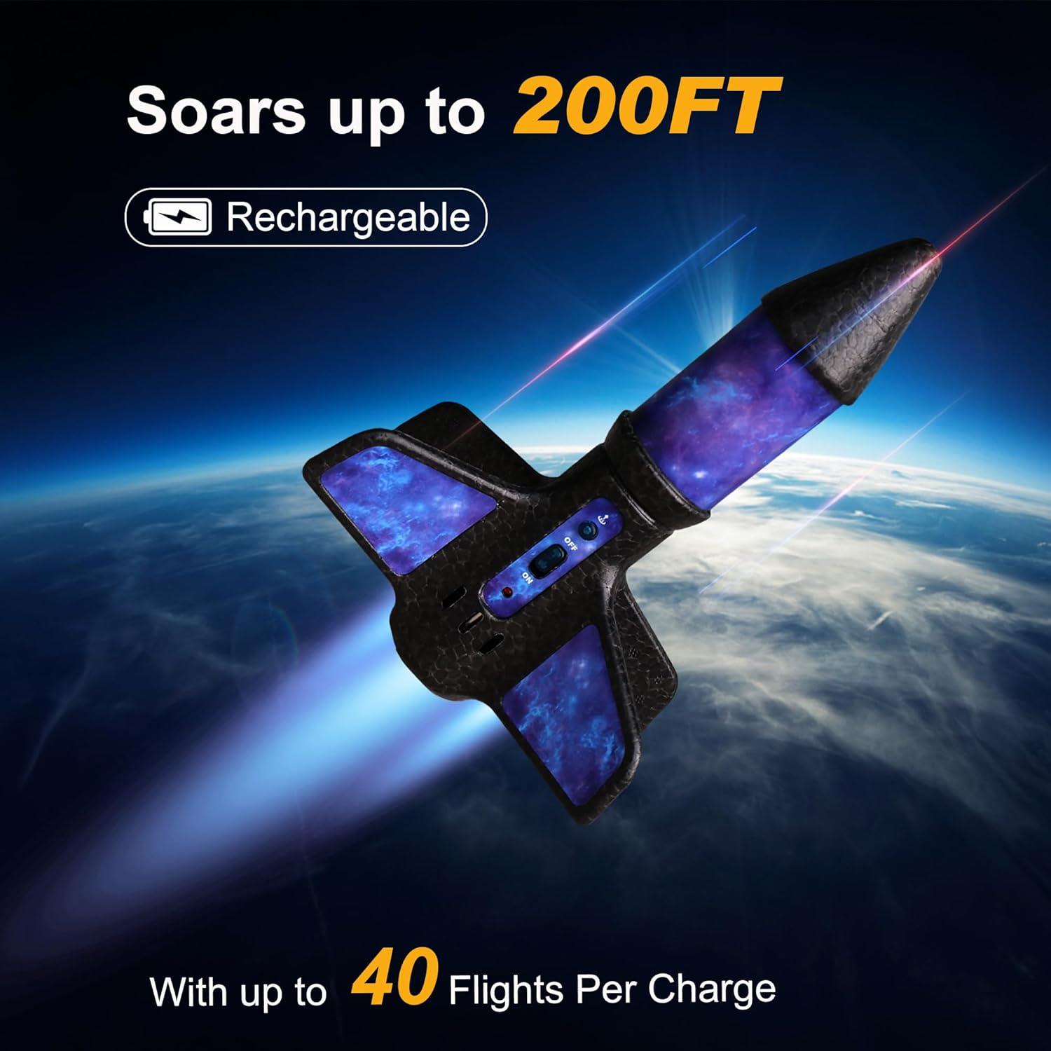 JEEXI Original Rocket Launcher for Kids - Outdoor Toys Electric Flying Motorized Rocket with Parachute Safely Land, STEM Spaceship Launch up to 200 ft Birthday Gifts for Boys