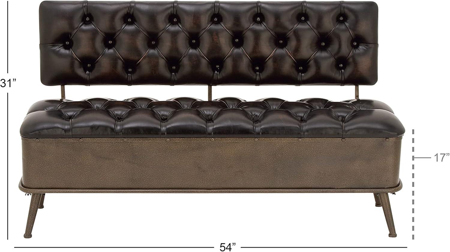 Williston Forge Black Metal Room Storage Bench with Tufted Faux Leather, 54" x 19" x 31"
