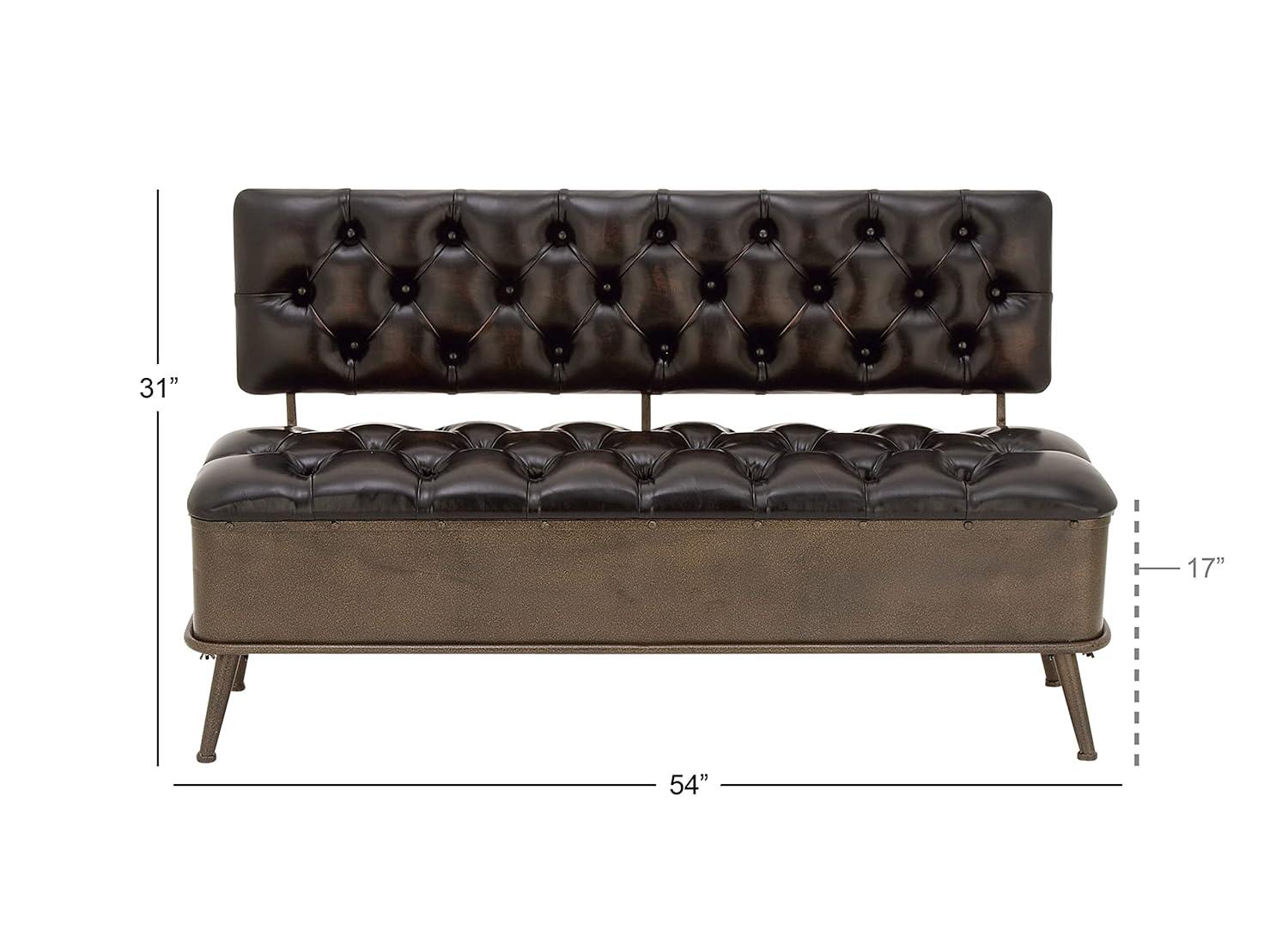 Williston Forge Black Metal Room Storage Bench with Tufted Faux Leather, 54" x 19" x 31"