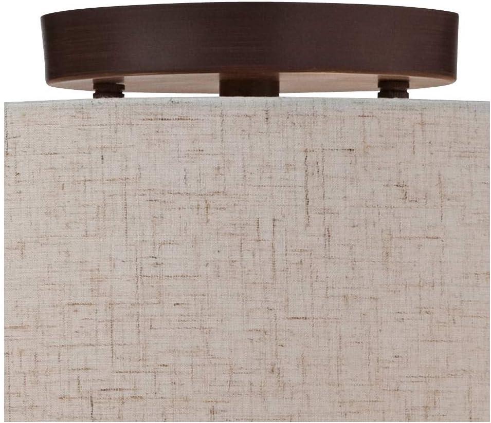 Regency Hill Sylvan Modern Ceiling Light Semi Flush Mount Fixture 14" Wide Bronze 3-Light Oatmeal Fabric Drum Shade for Bedroom Kitchen Living Room