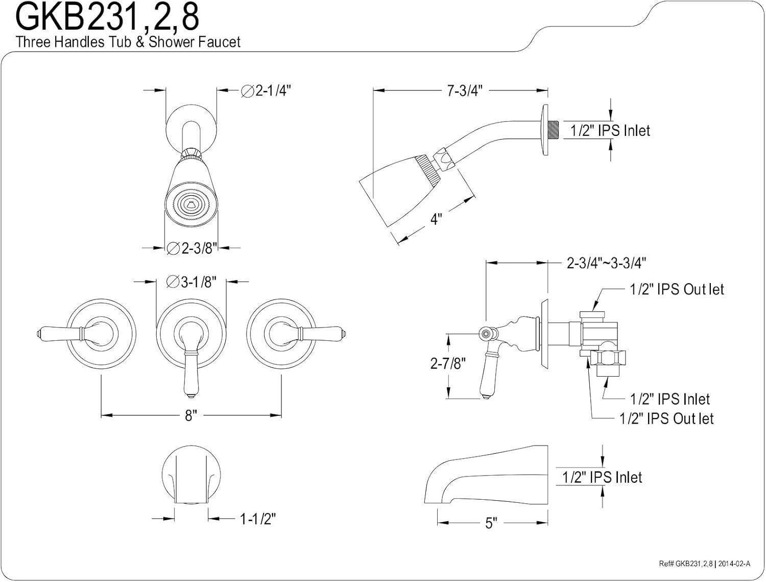 Polished Brass 3-Handle Tub and Shower Faucet Set