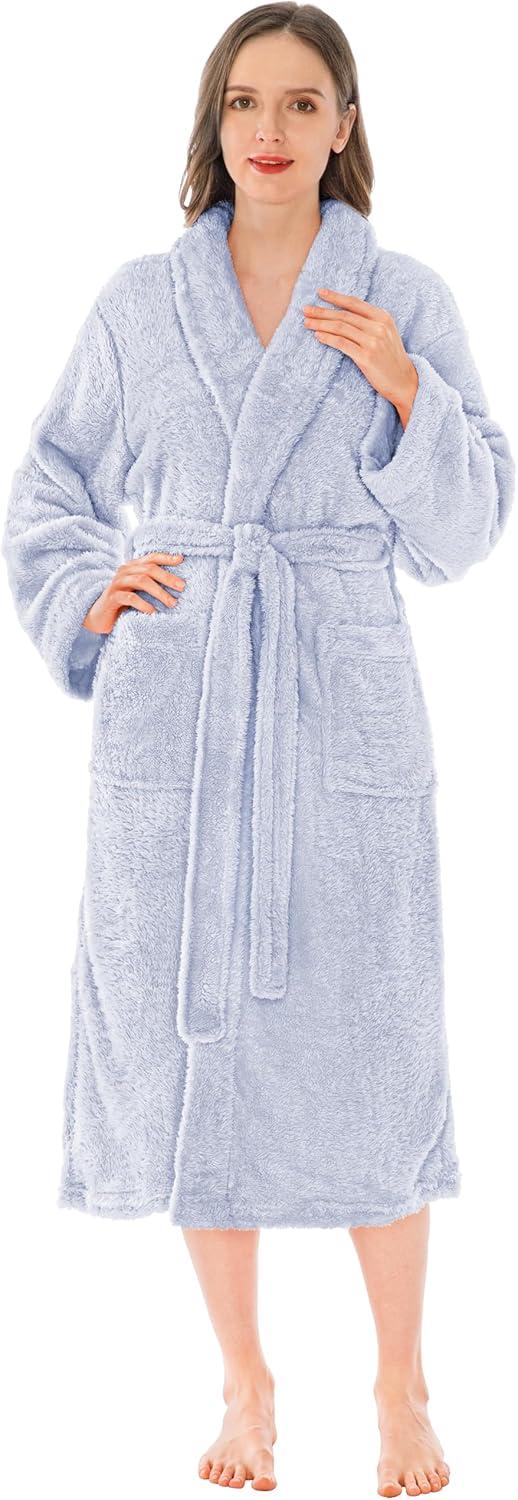 Dusty Blue XL/2XL Plush Fleece Sherpa Bathrobe