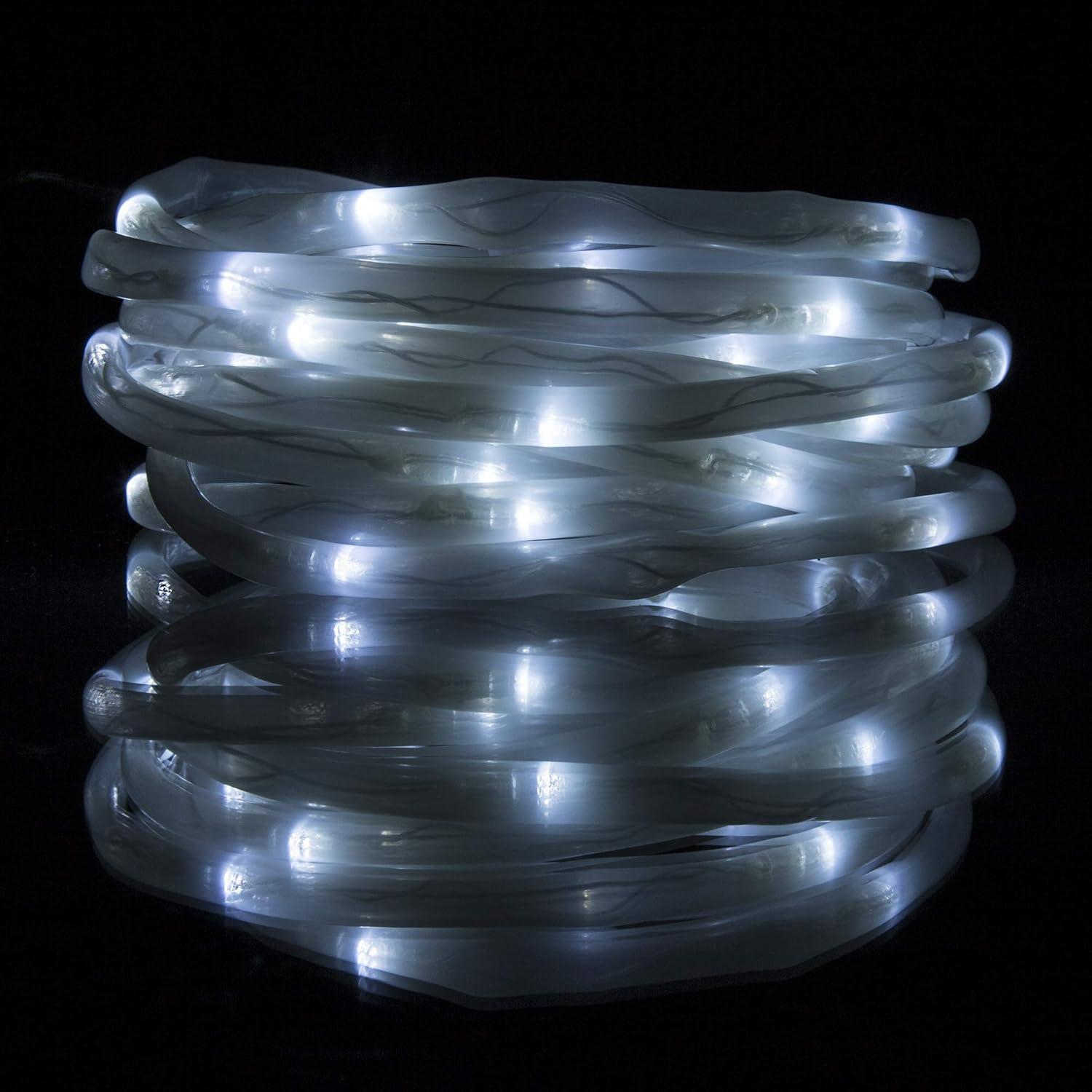 Solar Powered White LED Outdoor Twinkle Rope Lights, 32 ft