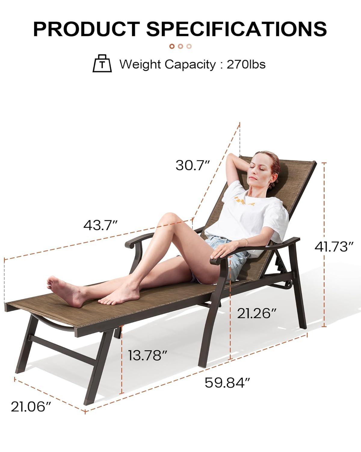 Crestlive Products Tumbonas Ajustables de Aluminio para Patio Exterior (Juego de 2) con Brazos - Ver Imagen Marrón