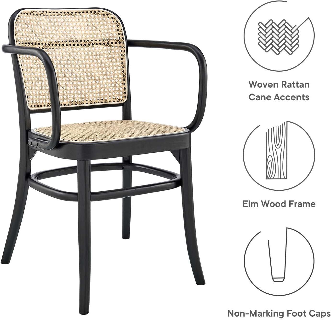 Low Profile Black Elm Wood & Cane Arm Chair