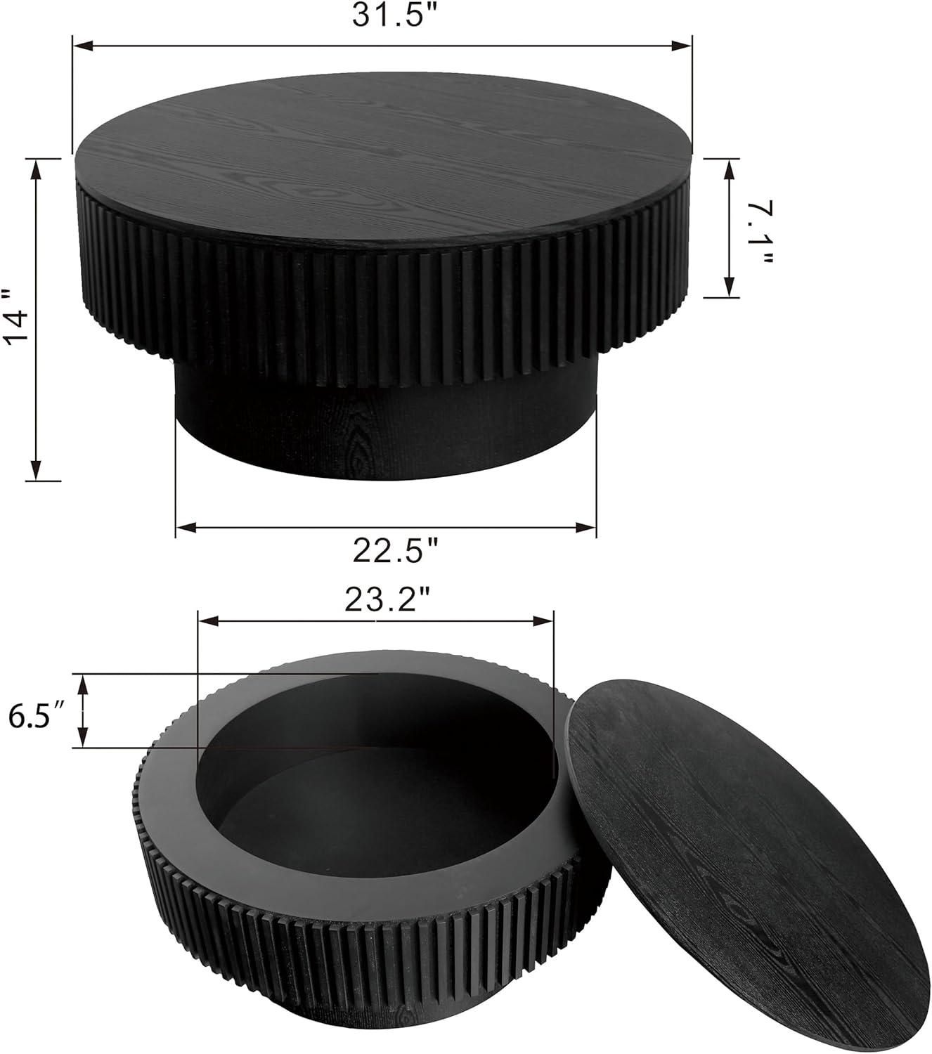 Round Coffee Table with Storage, Modern Wooden Coffee Table with Solid Wood Veneered, 31.5" Small Circle Center Table,Tea Table for Living Room,Home Small Space,Black