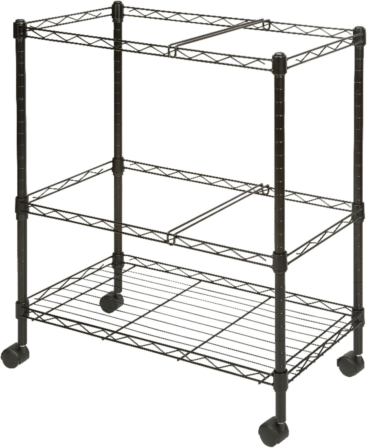 Black Steel Two-Tier Mobile File Cart with Casters