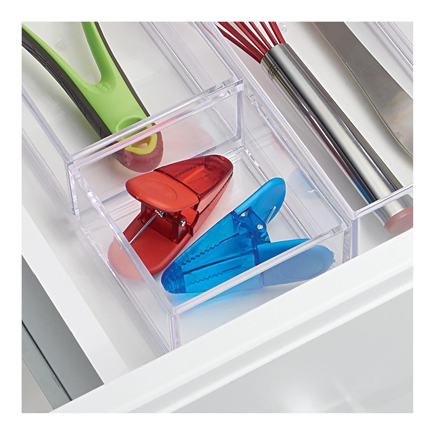 iDesign Clarity Plastic Drawer Organizer, Storage Container for Kitchen Gadgets, Corks, Sticky-Notes, Clips in Pantry, Cabinets, Countertops, 4" x 4" x 2" - Clear,X-Small