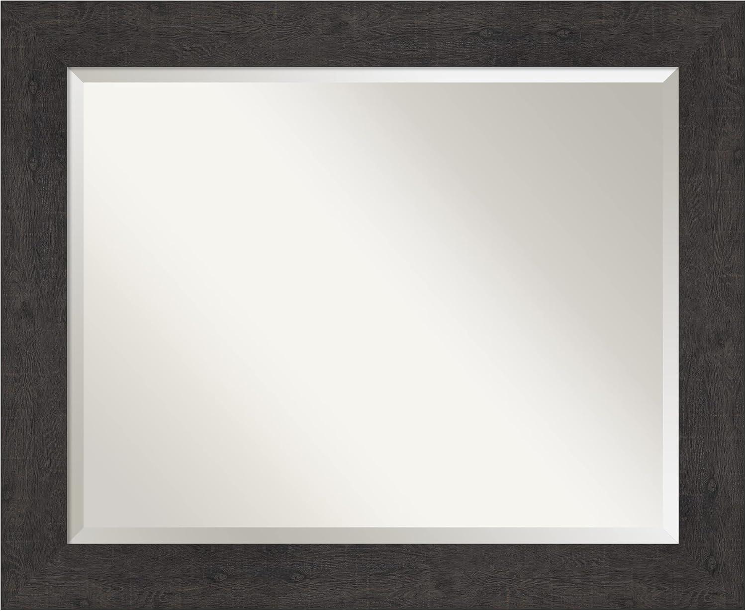 Amanti Art Beveled Bathroom Wall Mirror - Rustic Plank Espresso Frame Outer Size: 33 x 27 in