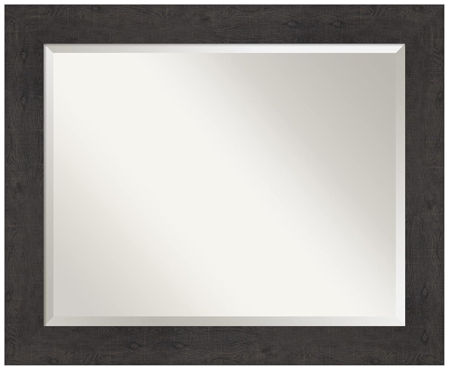 Amanti Art Beveled Bathroom Wall Mirror - Rustic Plank Espresso Frame Outer Size: 33 x 27 in