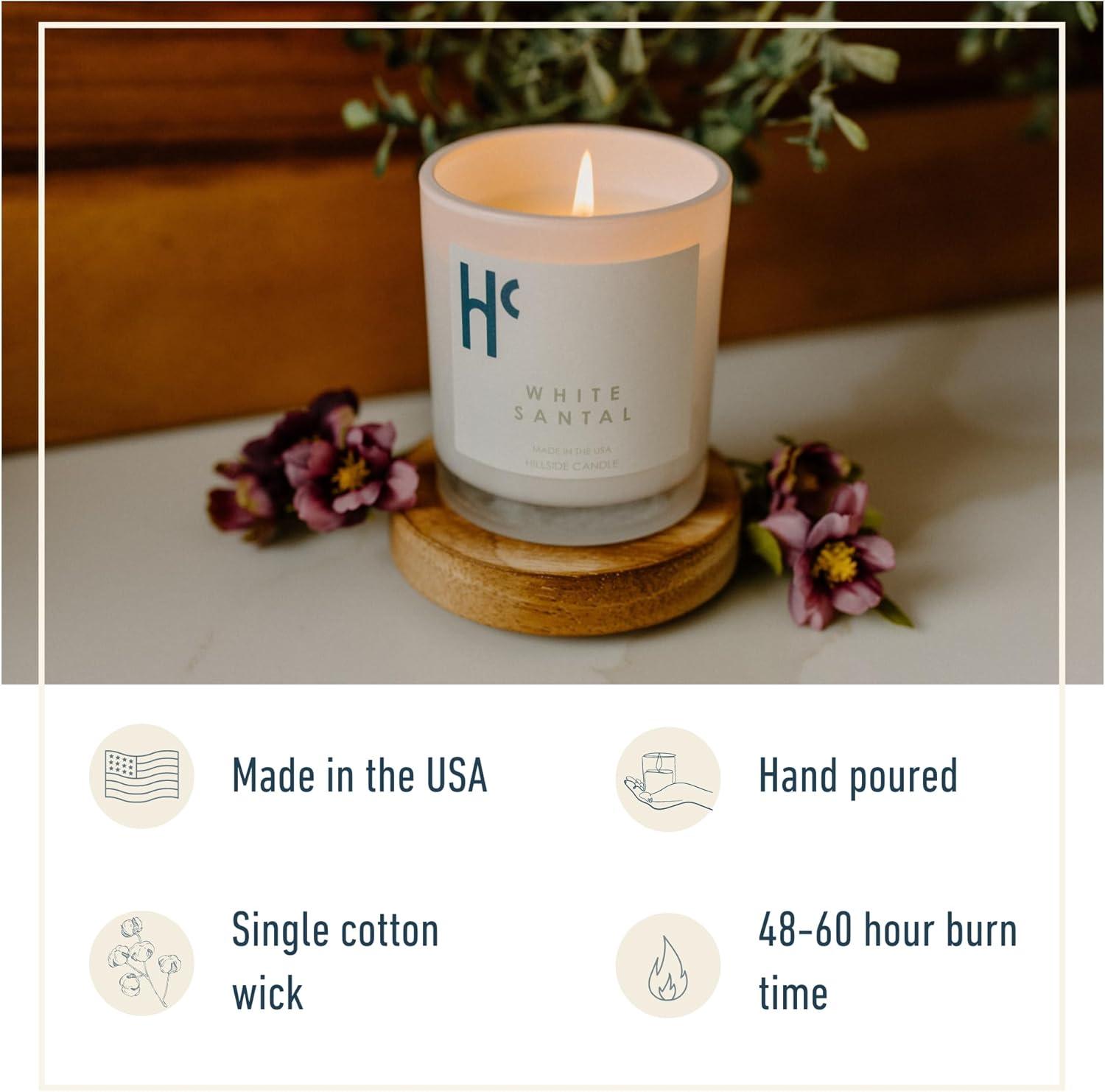 Hillside Candle White Santal Single Wick Soy Candles, Luxury Scented Candles for Home - Up to 60 Hour Burn Time, Cruelty-Free Soy Wax Blend - Lily of The Valley Fragrance, Notes of Wood & Musk (9 oz)