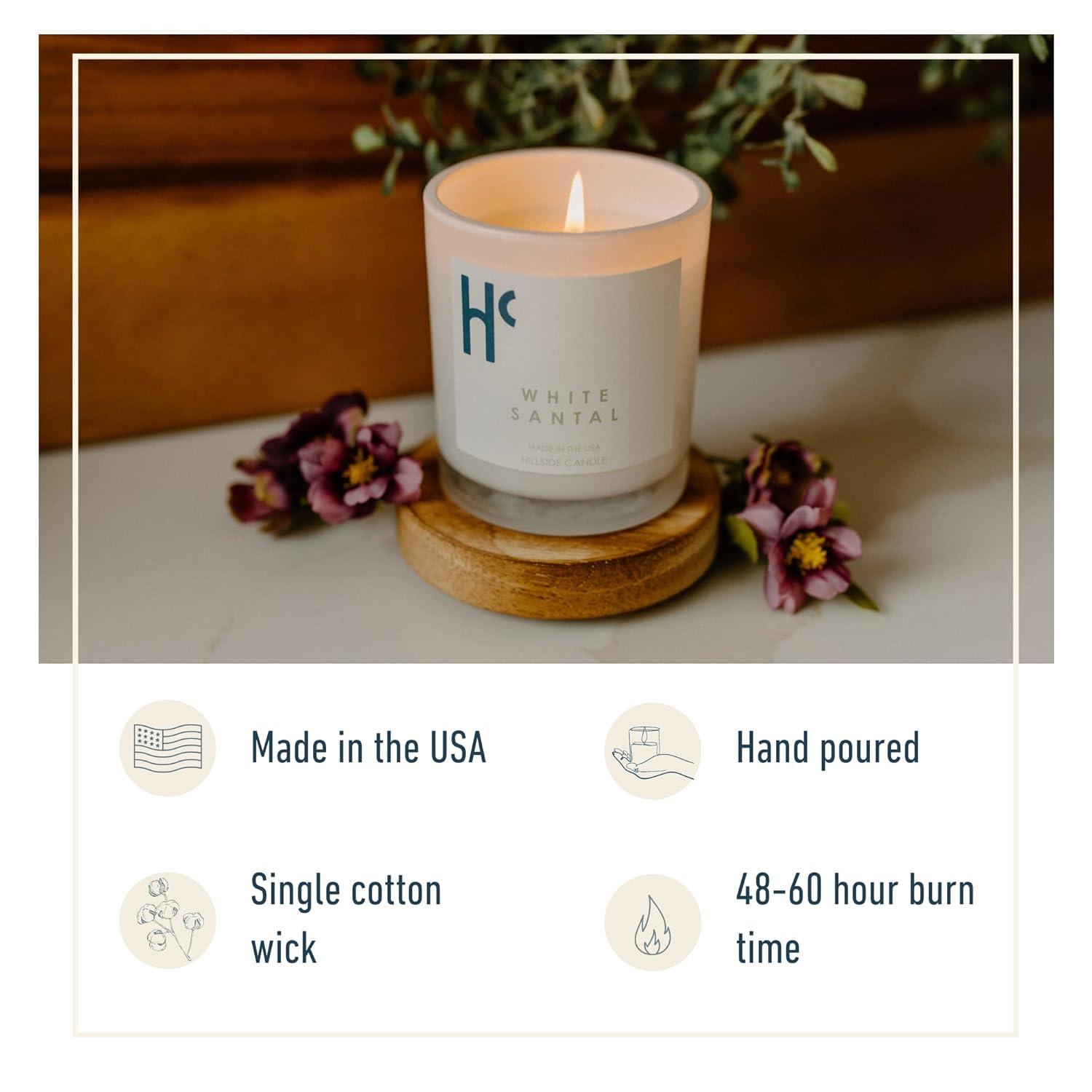 Hillside Candle White Santal Single Wick Soy Candles, Luxury Scented Candles for Home - Up to 60 Hour Burn Time, Cruelty-Free Soy Wax Blend - Lily of The Valley Fragrance, Notes of Wood & Musk (9 oz)