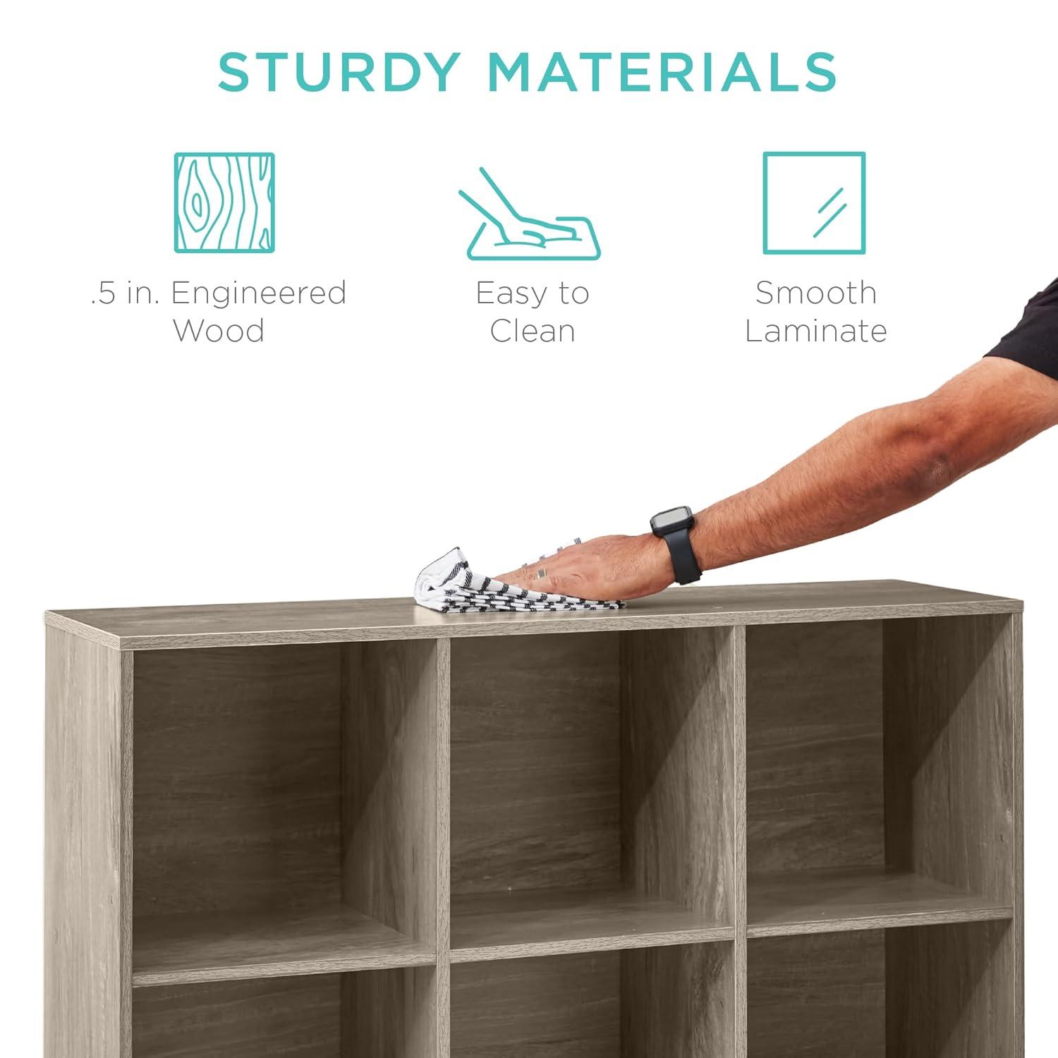 Best Choice Products 9-Cube Bookshelf, 13.5in Display Storage System, Organizer w/ Removable Back Panels - Greige