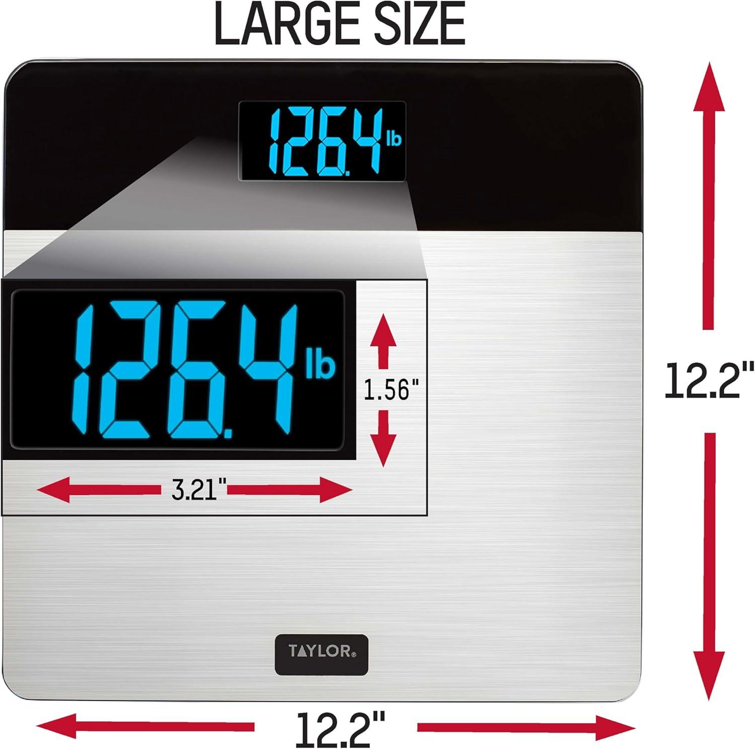 Taylor 12.2" x 12.2" LCD Body Weight Scale Battery Powered, FSA HSA Eligible, 400 lb Capacity, Stainless Steel