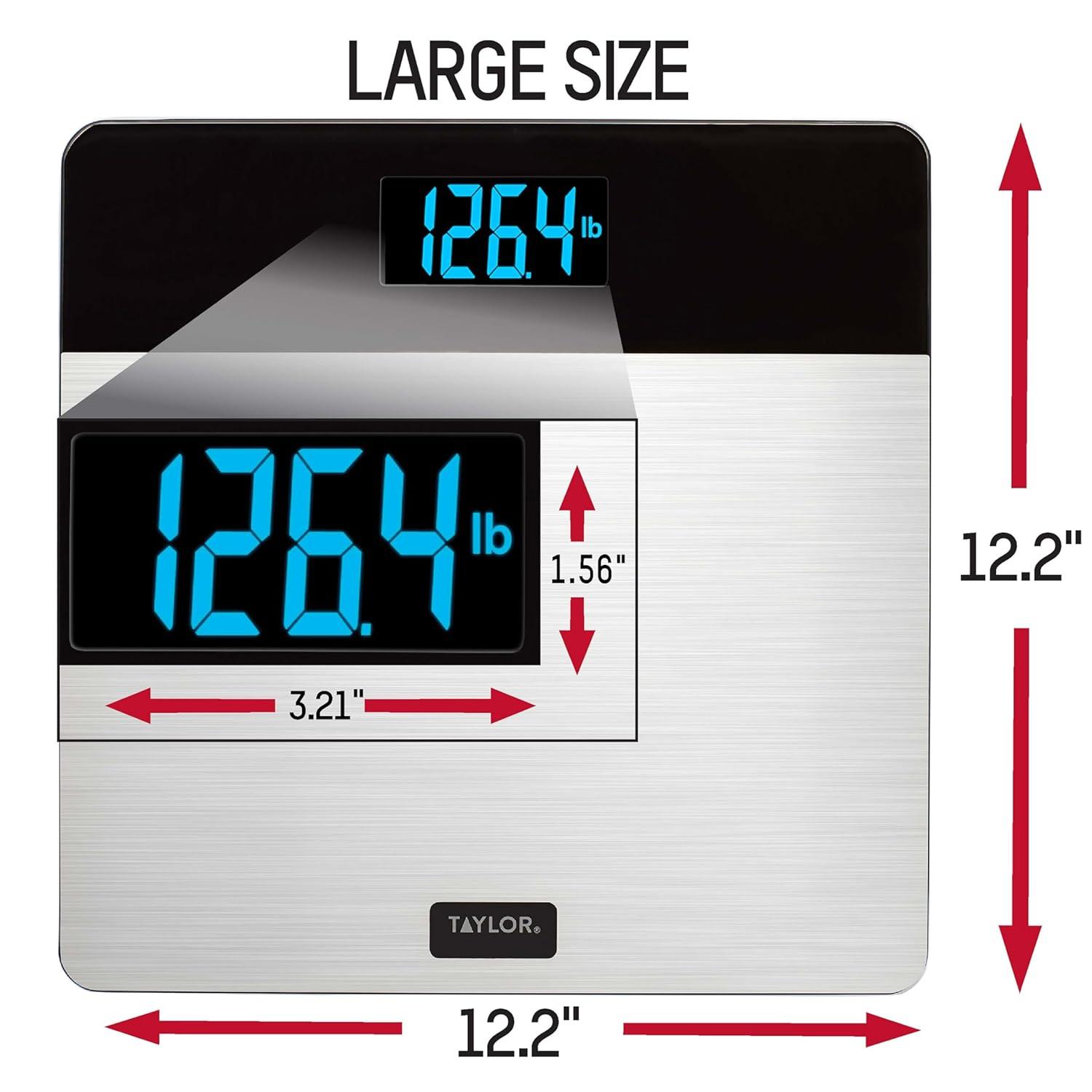 Taylor 12.2" x 12.2" LCD Body Weight Scale Battery Powered, FSA HSA Eligible, 400 lb Capacity, Stainless Steel
