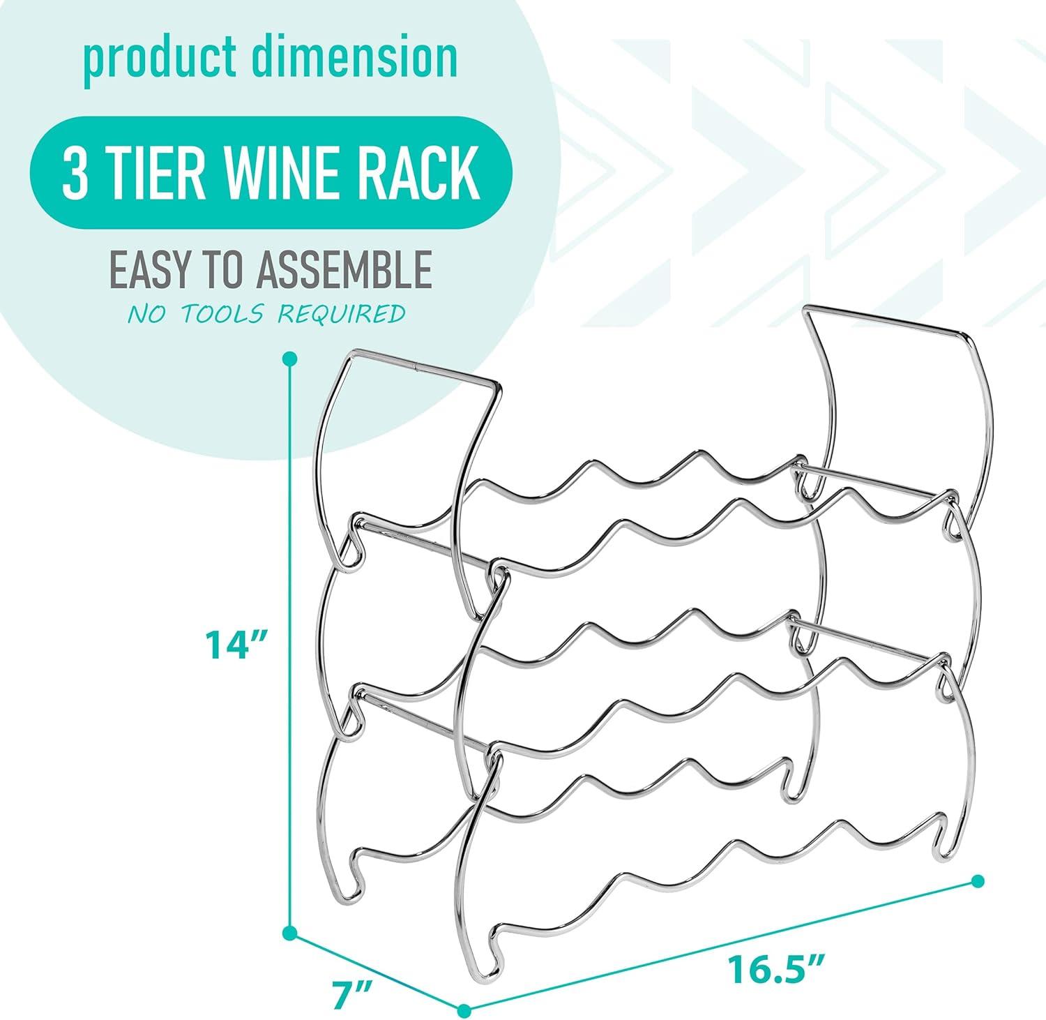 Silver 3-Tier Stackable Metal Wine Rack for 12 Bottles