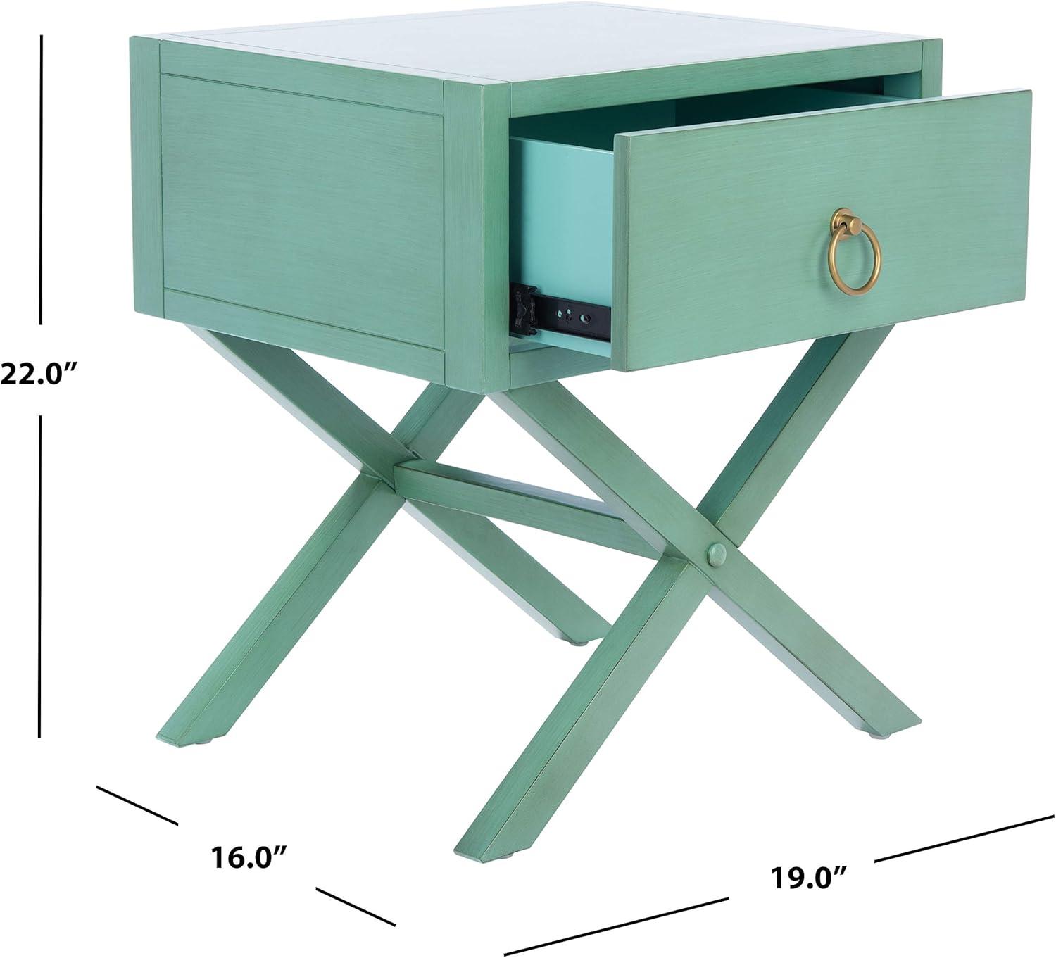 SAFAVIEH Odilia 1 Drawer Solid Retro Nightstand, Turquoise