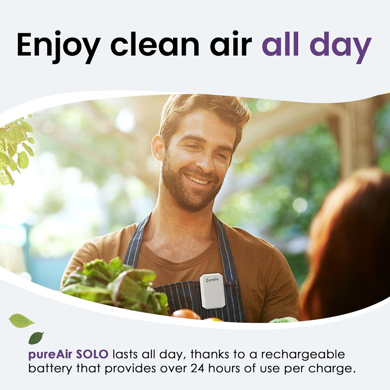 Greentech Environmental pureAir SOLO - Portable Air Purifier and Air Cleaner, Air Purifiers for Home, Office, and Car, Personal 3 feet Clean-Air Zone, All Day Purification