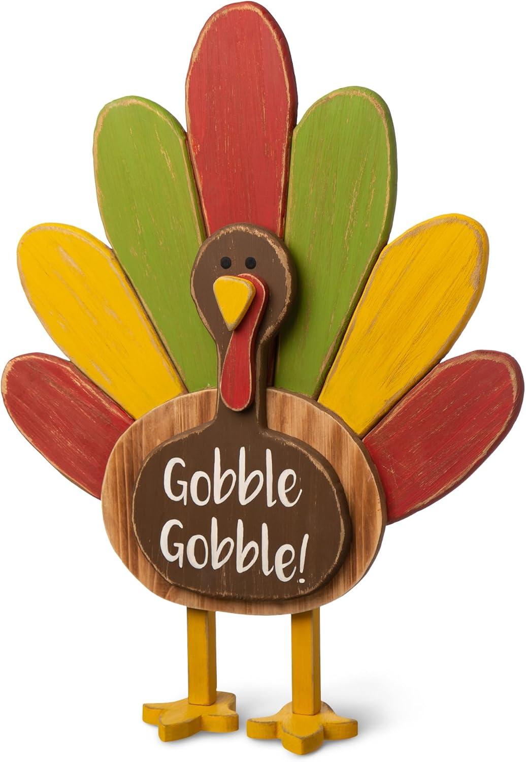 24.25" Colorful Wooden Thanksgiving Turkey Figurine Decor