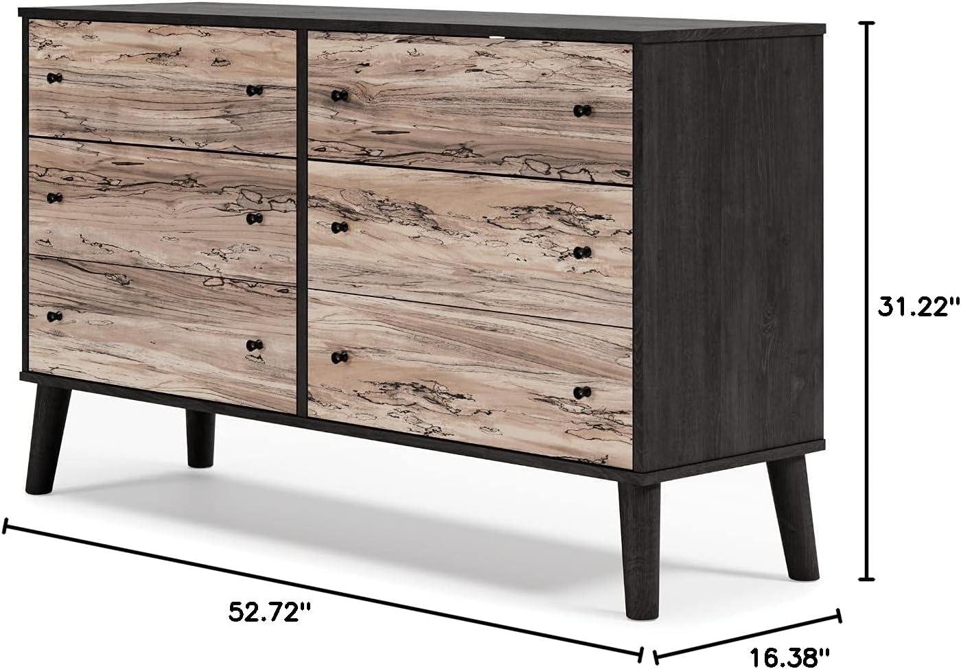 Two-Tone Black and Beige 6-Drawer Modern Dresser