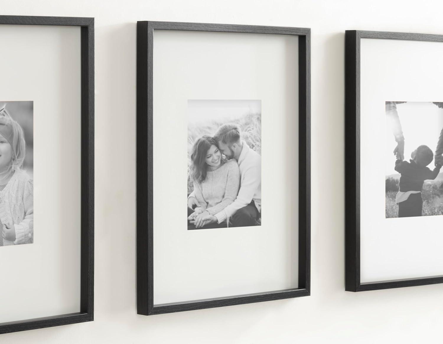 Kate and Laurel Gibson Modern Wall Picture Frame Set of 3, 16x20 matted to 8x10, Black, Three-Piece Frame Set for Gallery Wall Frame Set in Living Room Wall Décor