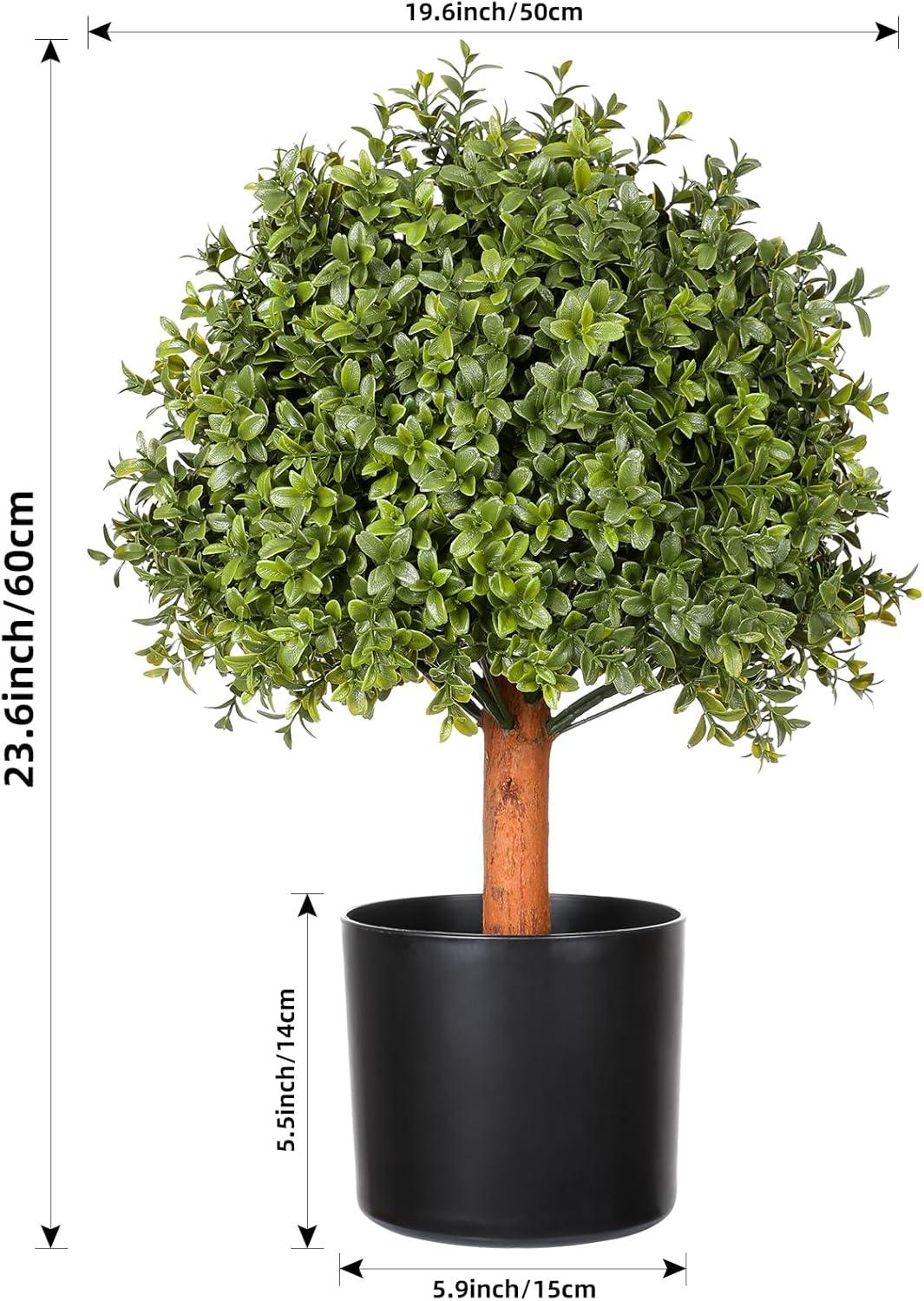 JepoIA Artificial Boxwood Topiary Tree Set of 2, Artificial UV Resistant Bushes, Faux Potted Tree, Plant in Pot w/Dried Moss, Fake Shrubs for Indoor, Front Porch, Outdoor, w/Orange Flower