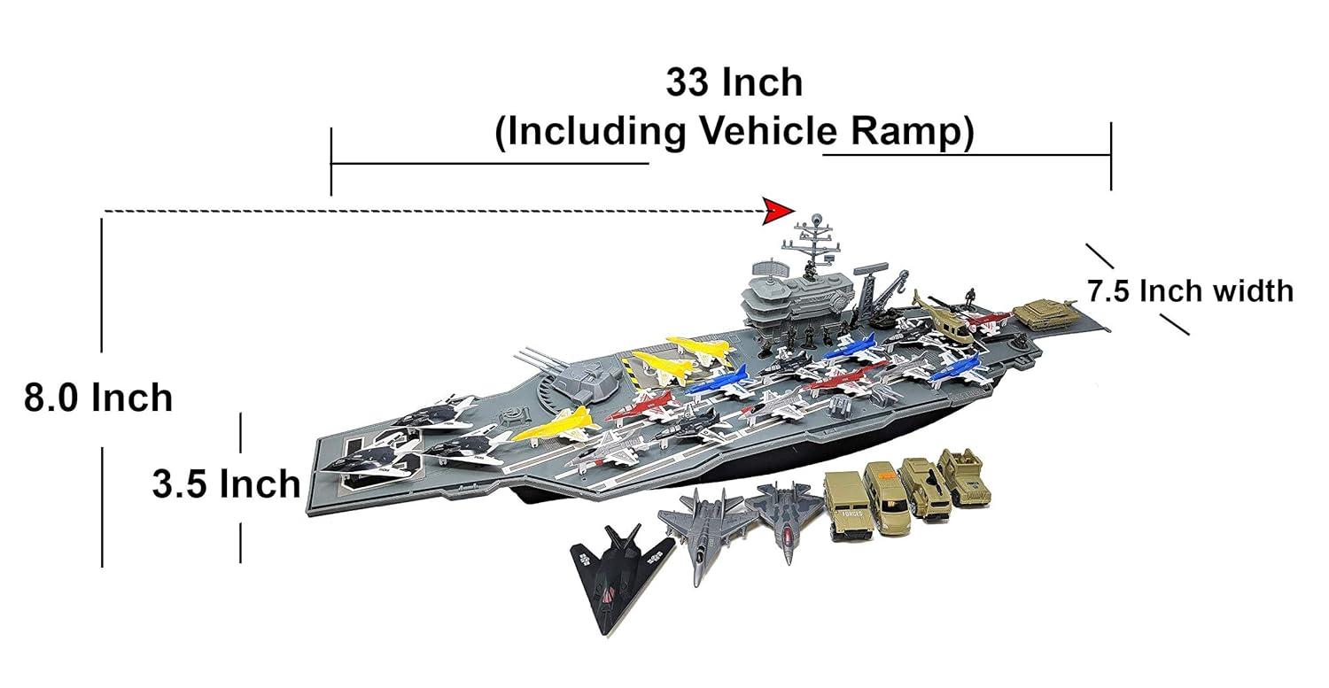 Aircraft Carrier Toy Army Men with Cargo Plane Warplanes Fighter Jets Military Vehicles