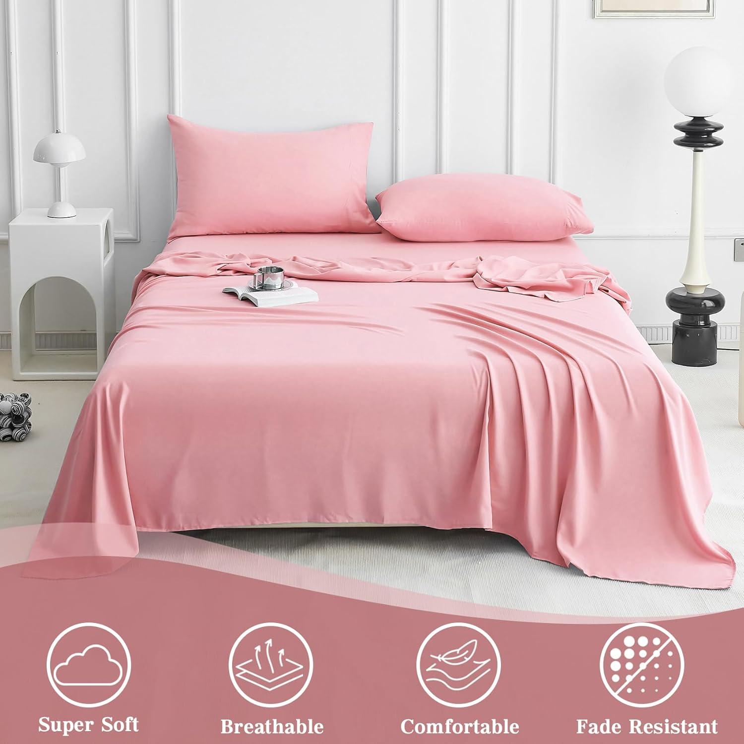 Blush Pink Microfiber Queen Sheet Set with Deep Pockets