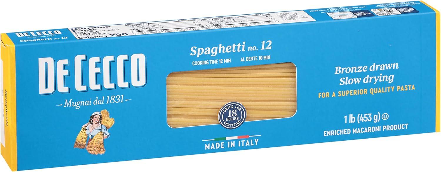 De Cecco Spaghetti no.12 Pasta, 1 LB. made from coarse Semolina (made from durum wheat). Non GMO and slow dried. Contains Wheat. May contain soy.
