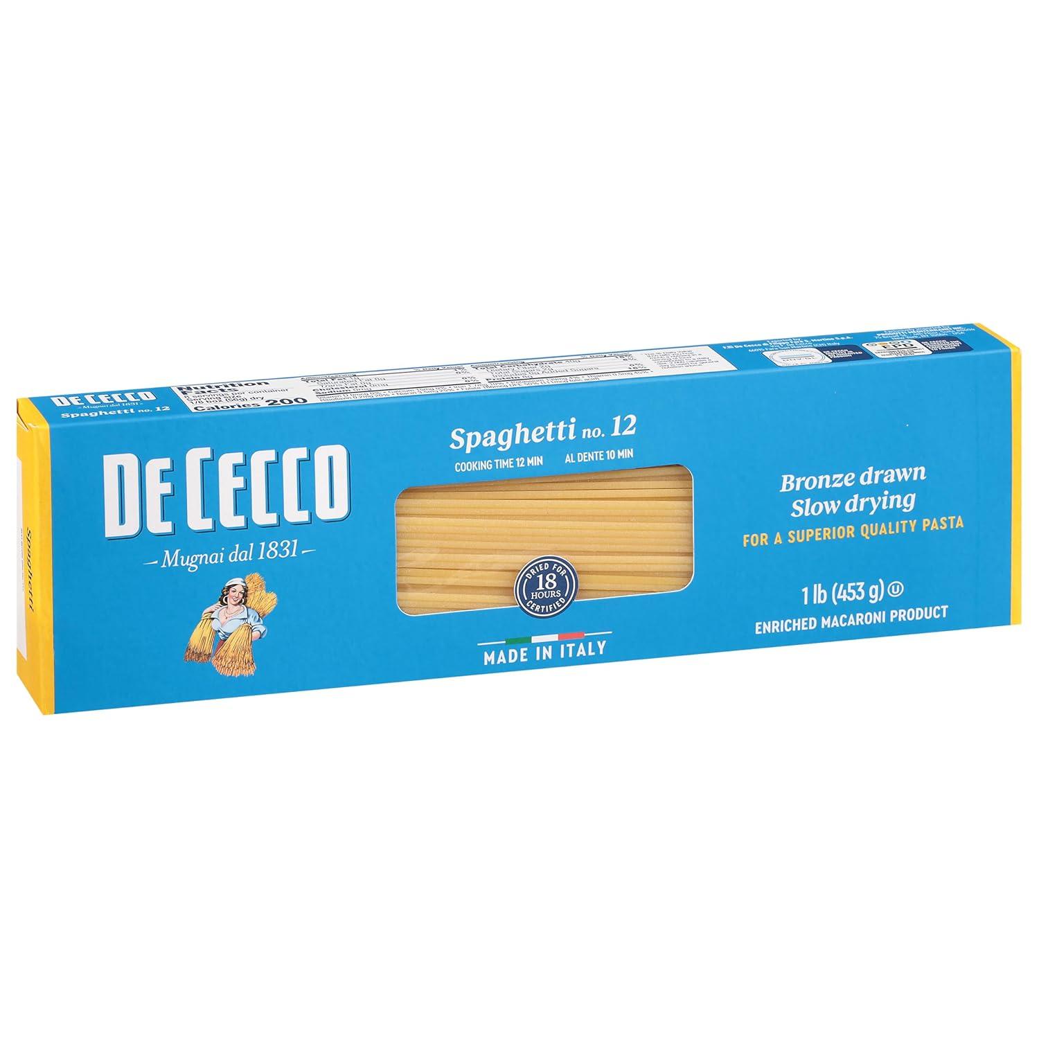 De Cecco Spaghetti no.12 Pasta, 1 LB. made from coarse Semolina (made from durum wheat). Non GMO and slow dried. Contains Wheat. May contain soy.