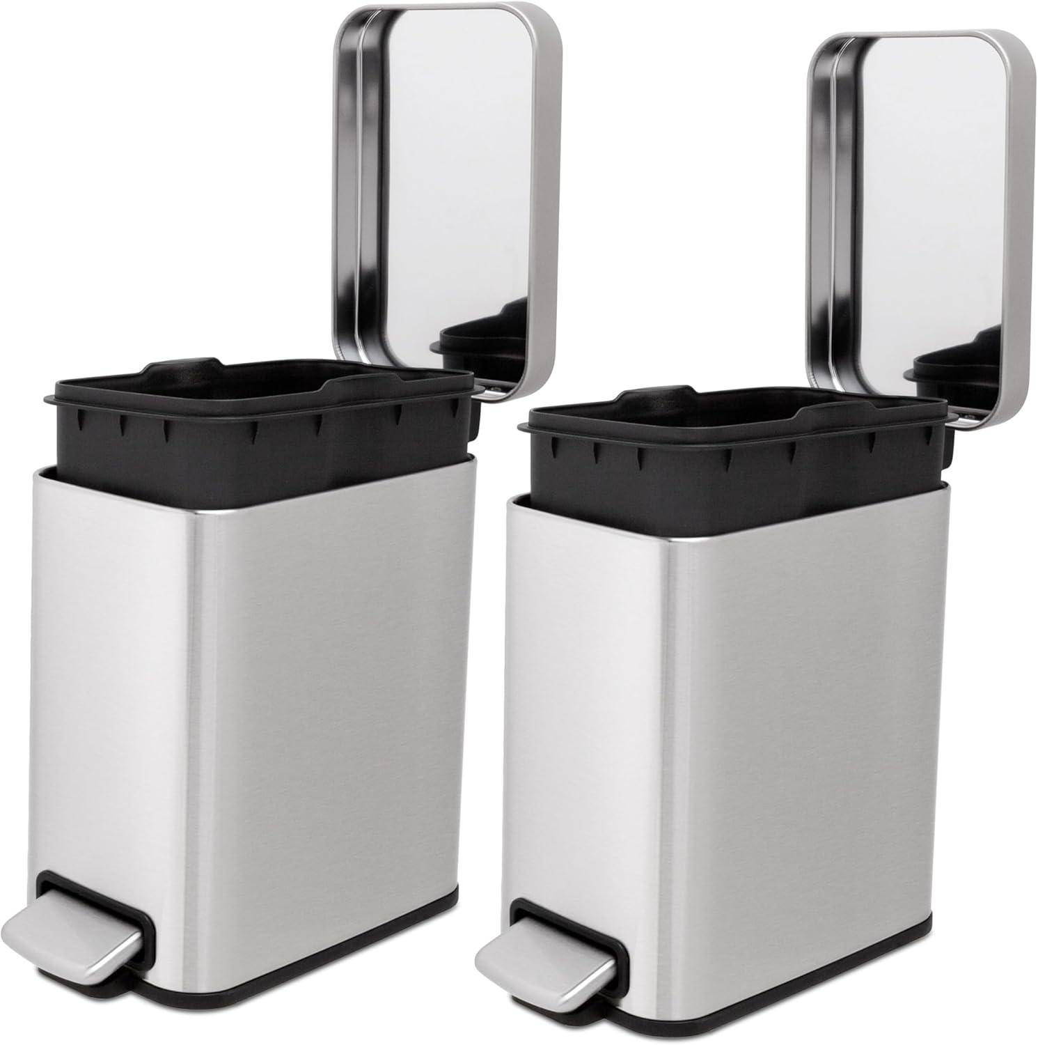 Slim Stainless Steel Step-On Trash Can Set, 1.3 Gallon