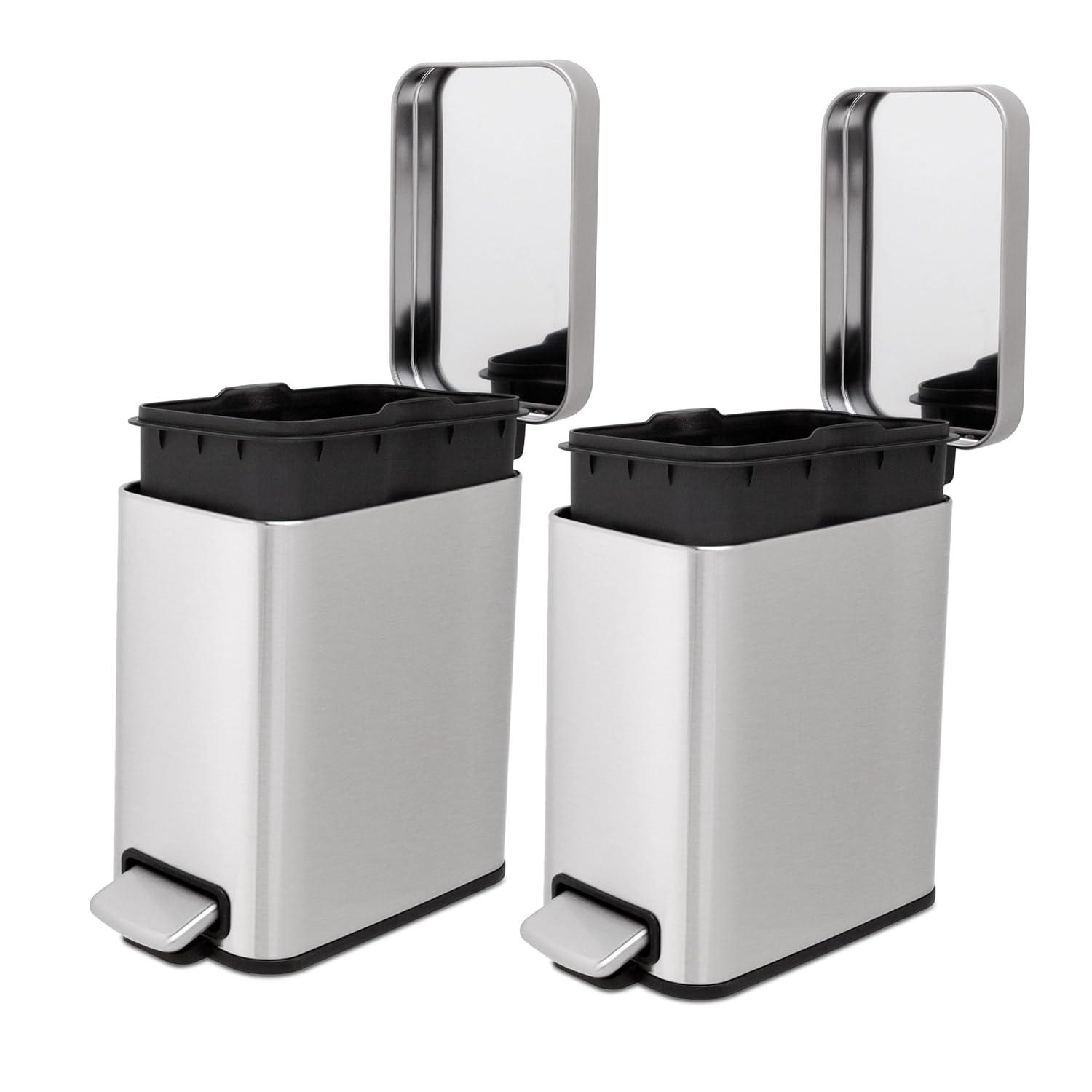 Slim Stainless Steel Step-On Trash Can Set, 1.3 Gallon