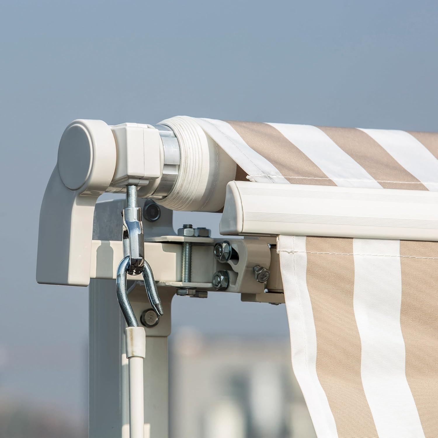 Outsunny 12' x 10' Manual Retractable Awning Outdoor Sunshade Shelter for Patio, Balcony, Yard, with Adjustable & Versatile Design, Beige and White