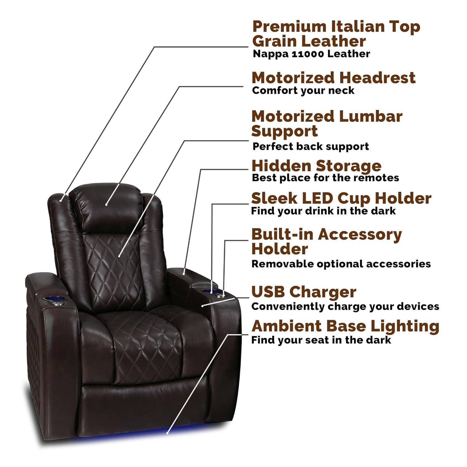 Orren Ellis Tuscany Leather Home Theater Seating with Cup Holder