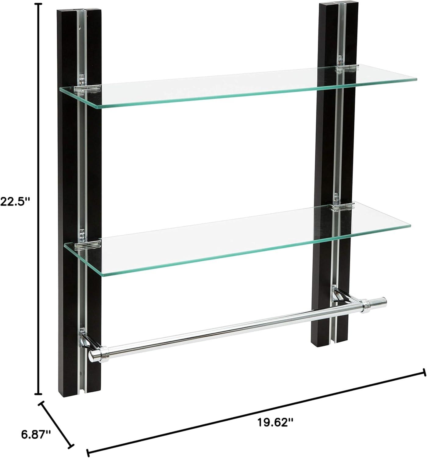 Organize It All Two Tier Deluxe Wood Glass Shelf with Towel Bar Brown : Microfiber, Machine Washable, Non-Slip Backing