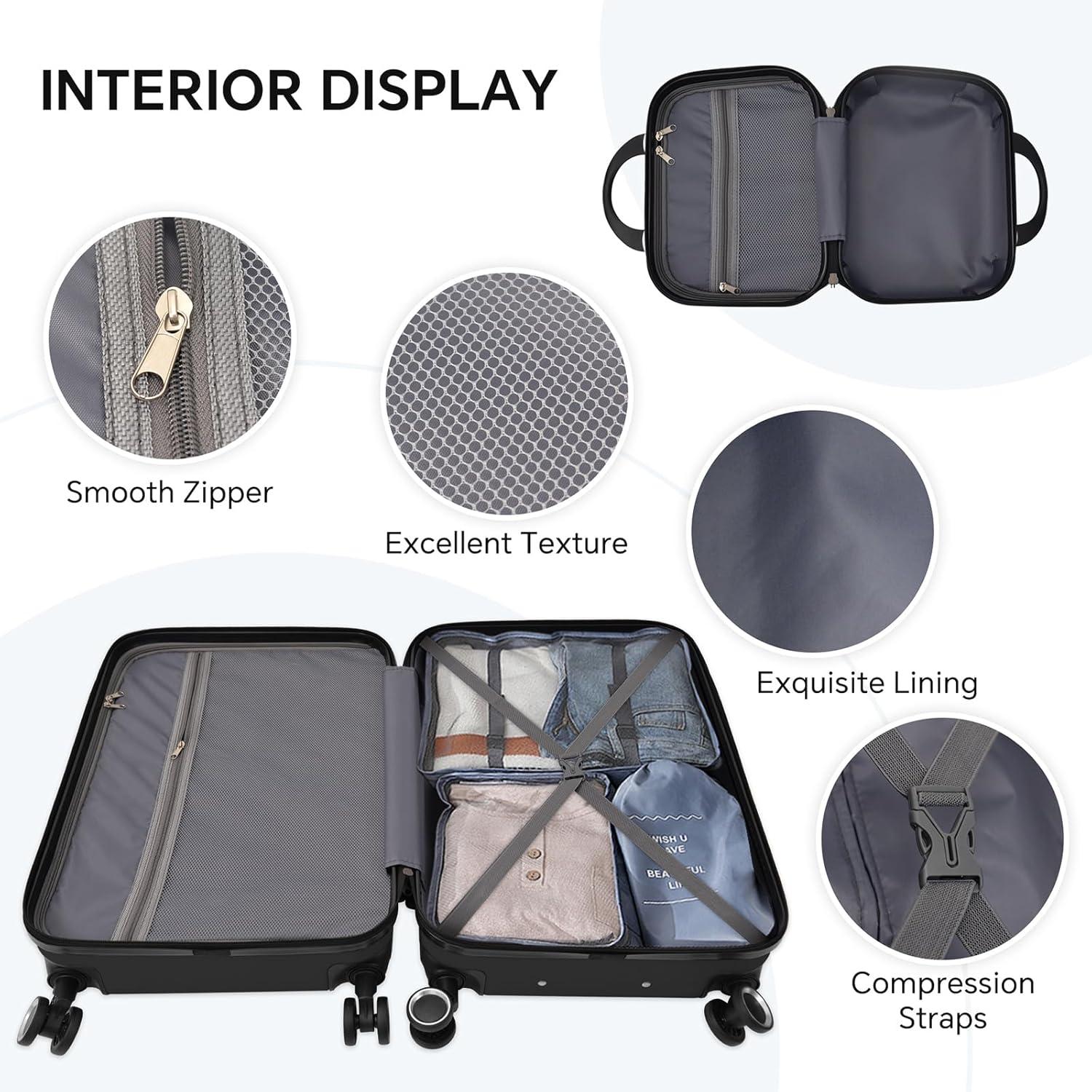 Homeika 3 Piece Luggage Sets, Hardside Suitcase Set with TSA Lock, Multi-Size Hardside Luggage with Spinner Wheels for Travel Trips Business,Purple (20"/24"/28")