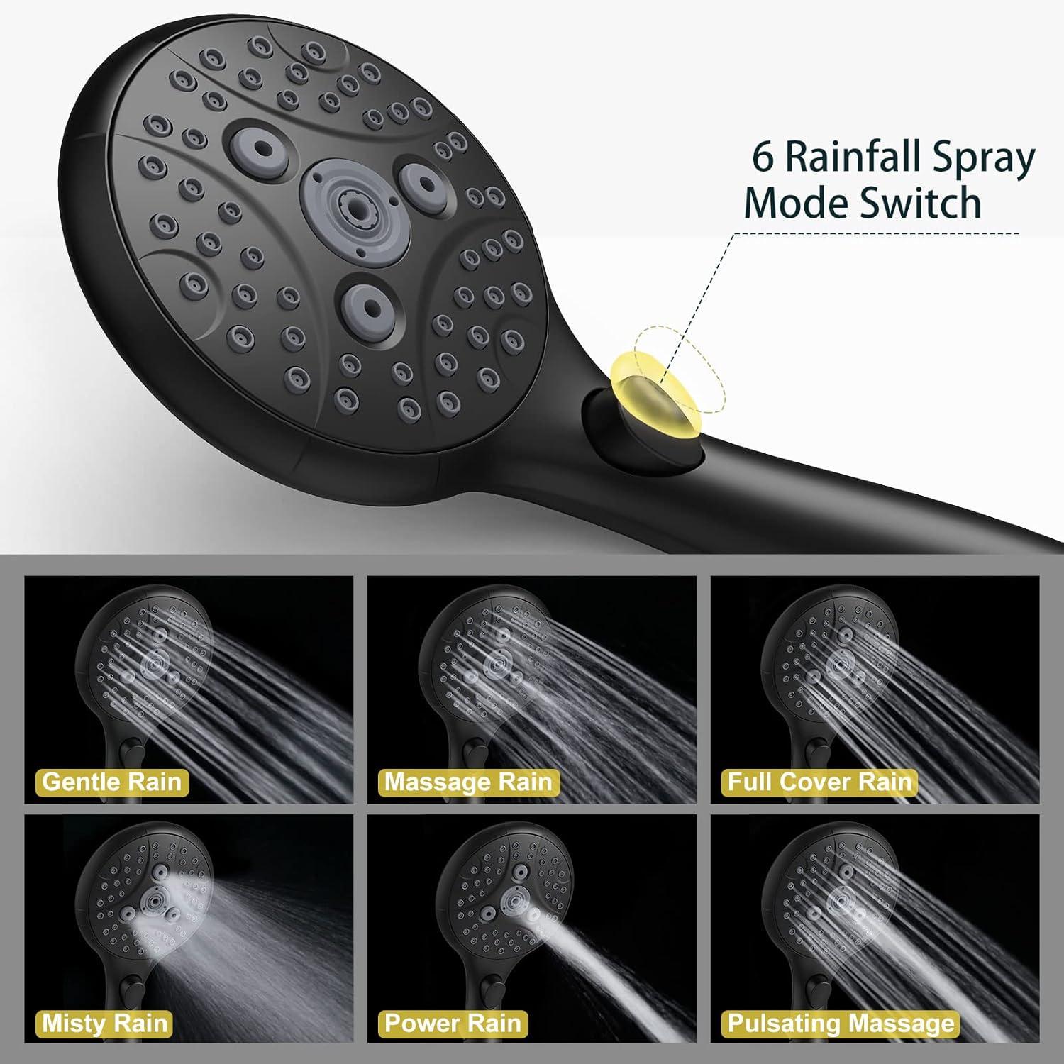 Matte Black 7-Setting Handheld Shower Head with Stainless Steel Hose